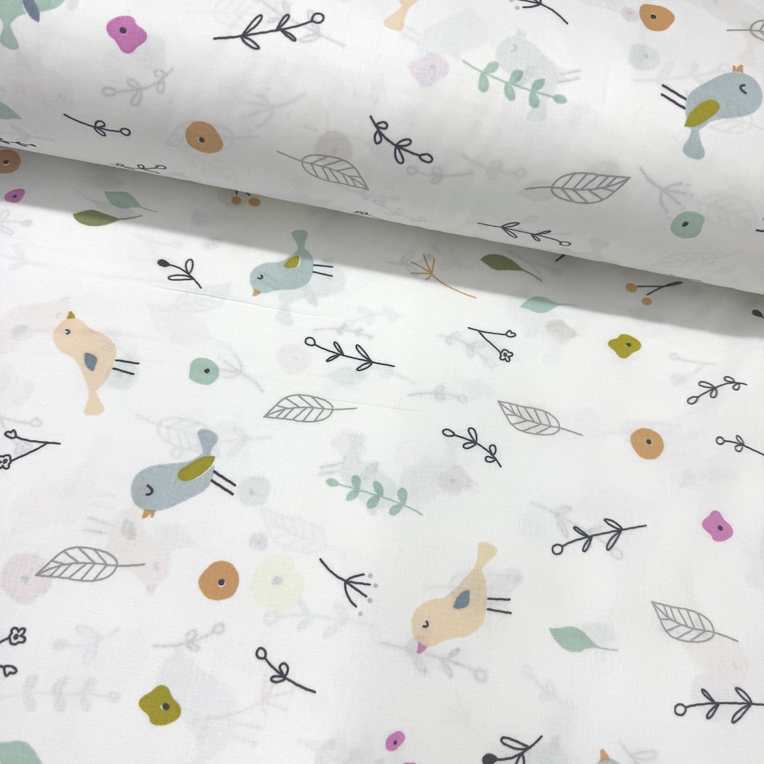 Kuş Cıvıltıları Poplin Kumaş