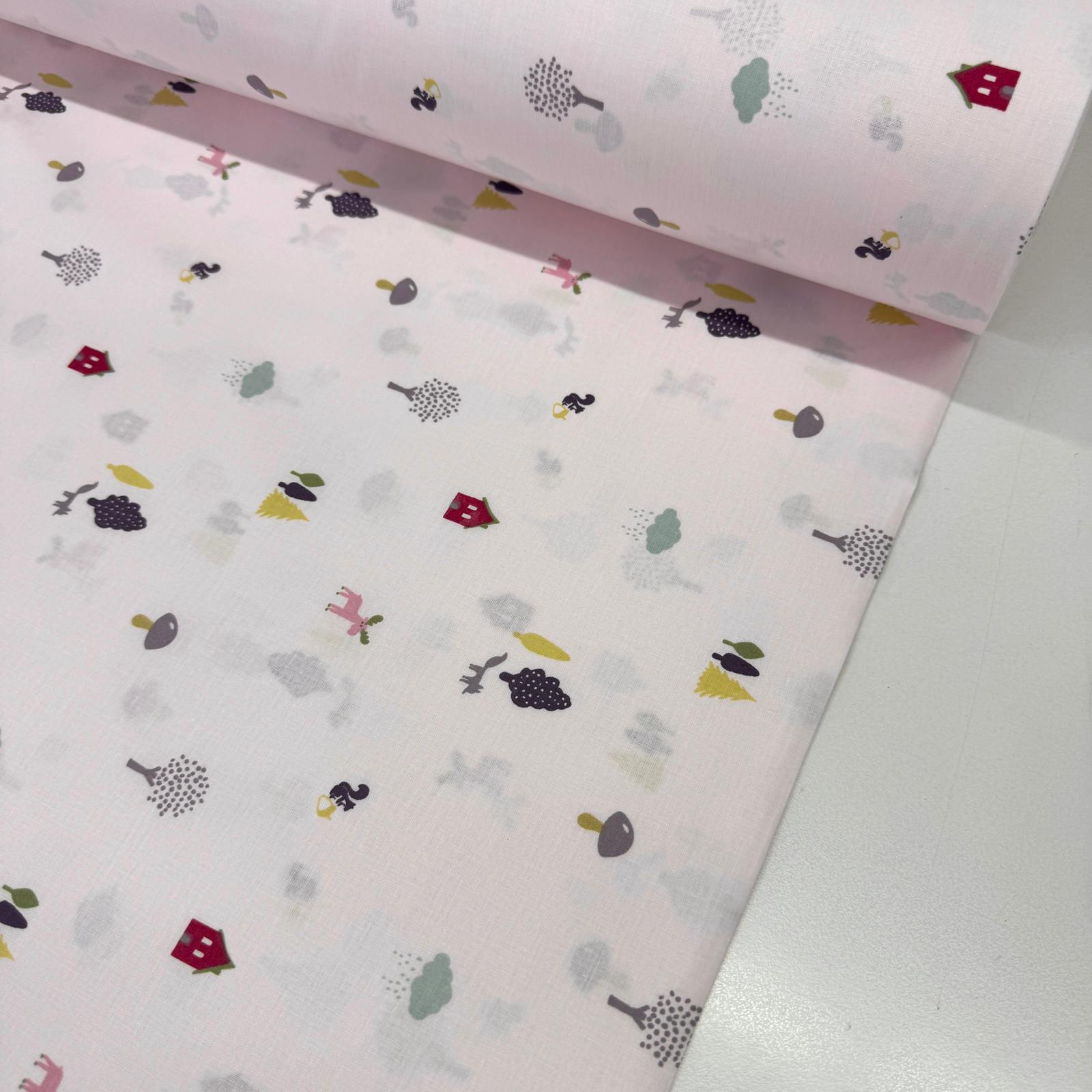 Renkli Minik Doğa Poplin Kumaş