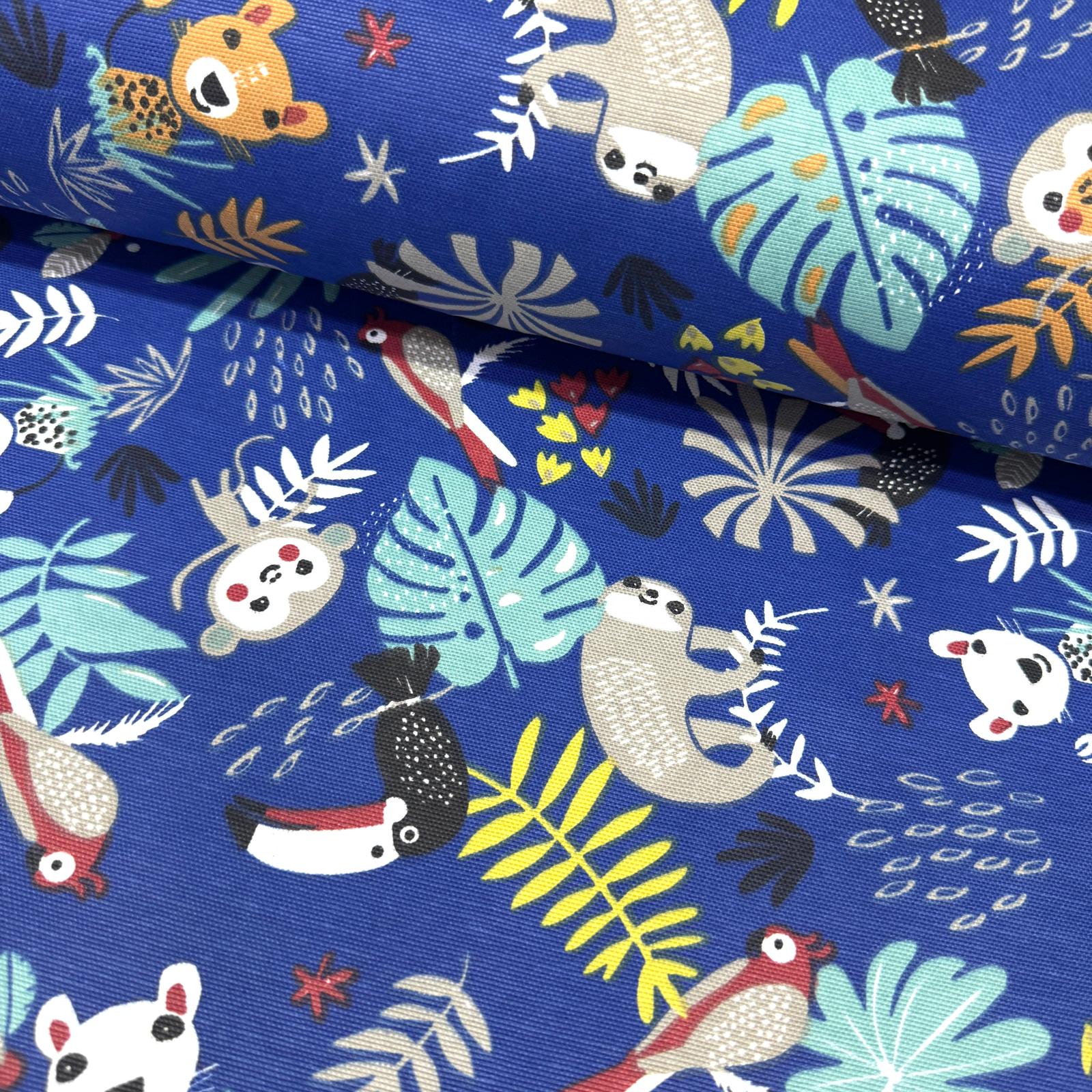 Hayvanlı Orman Mavi Panama Keteni