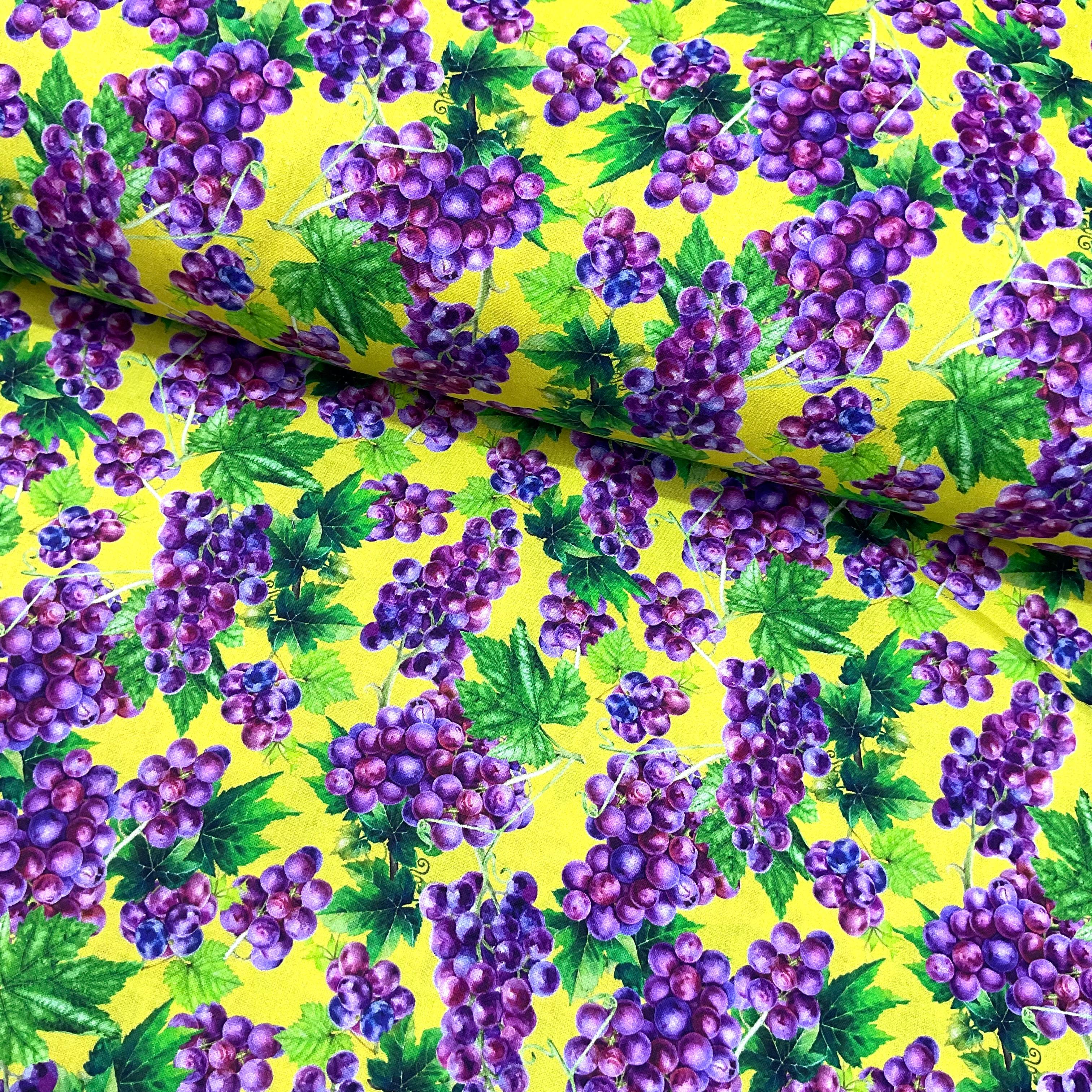 Sarı Salkım Üzüm Premium Poplin Kumaş