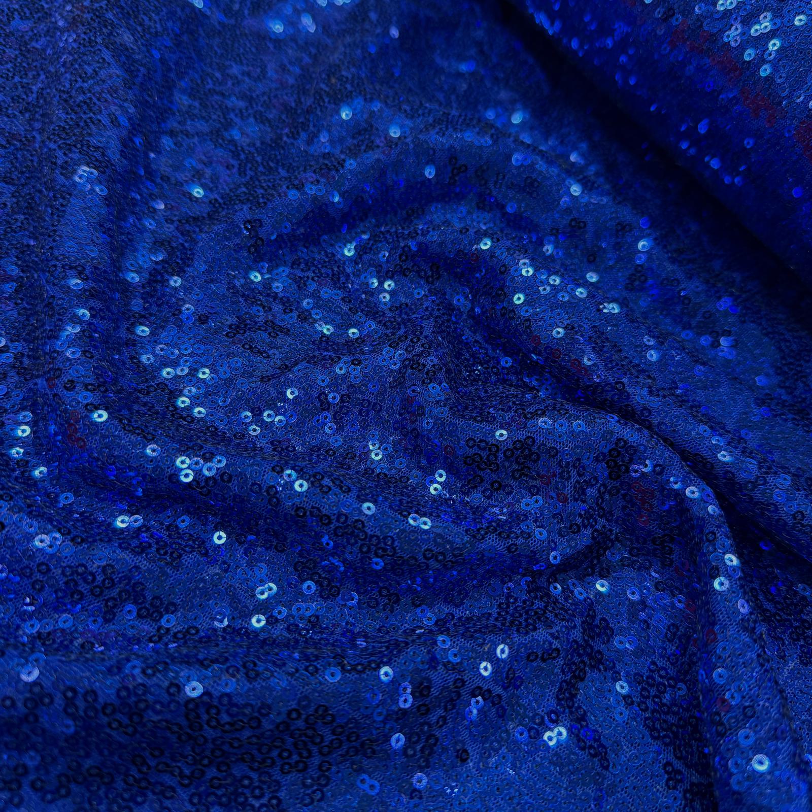 Düz Renk Pullu Payet Kumaş - Saks Mavi