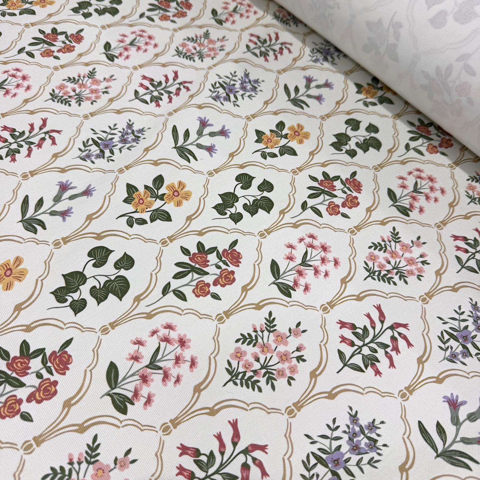 Vintage Çiçekler İntaşlar Markalı Kanvas Kumaş