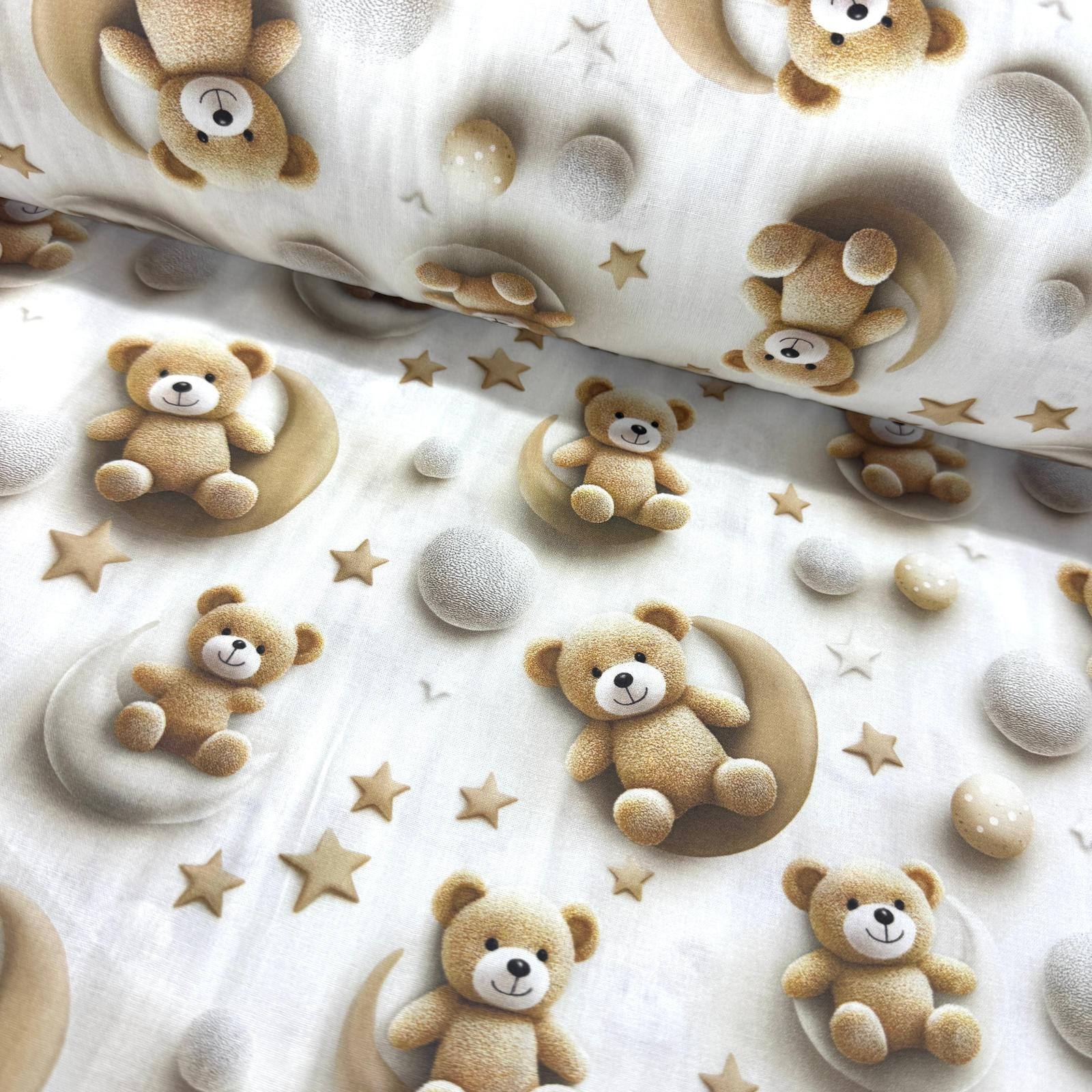 Aydaki Ayılar 3D Dijital Poplin Kumaş
