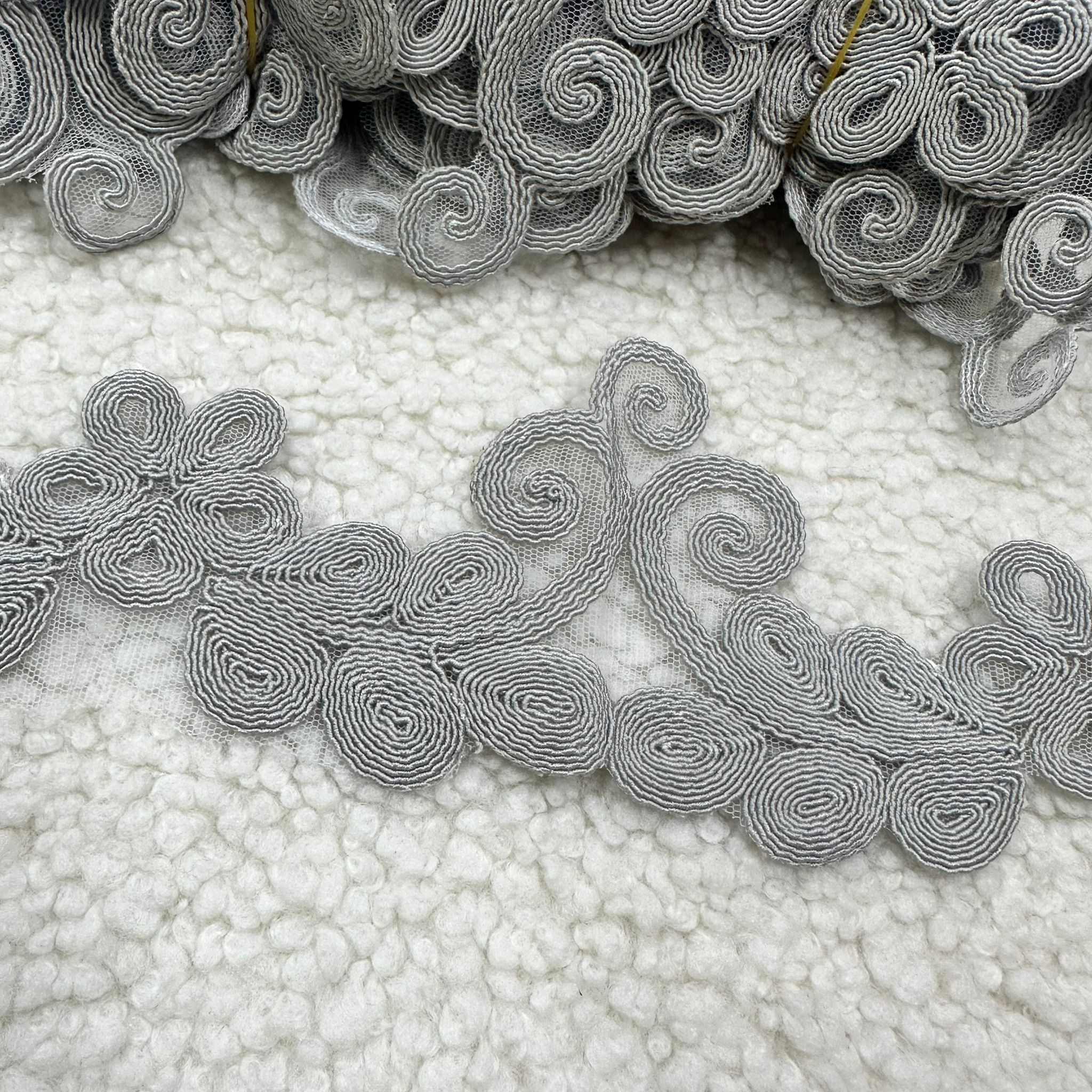 G-37 Angles Gri Top Dantel Fransız Güpür