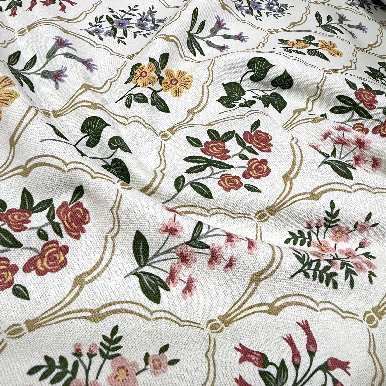 Vintage Çiçekler İntaşlar Markalı Kanvas Kumaş