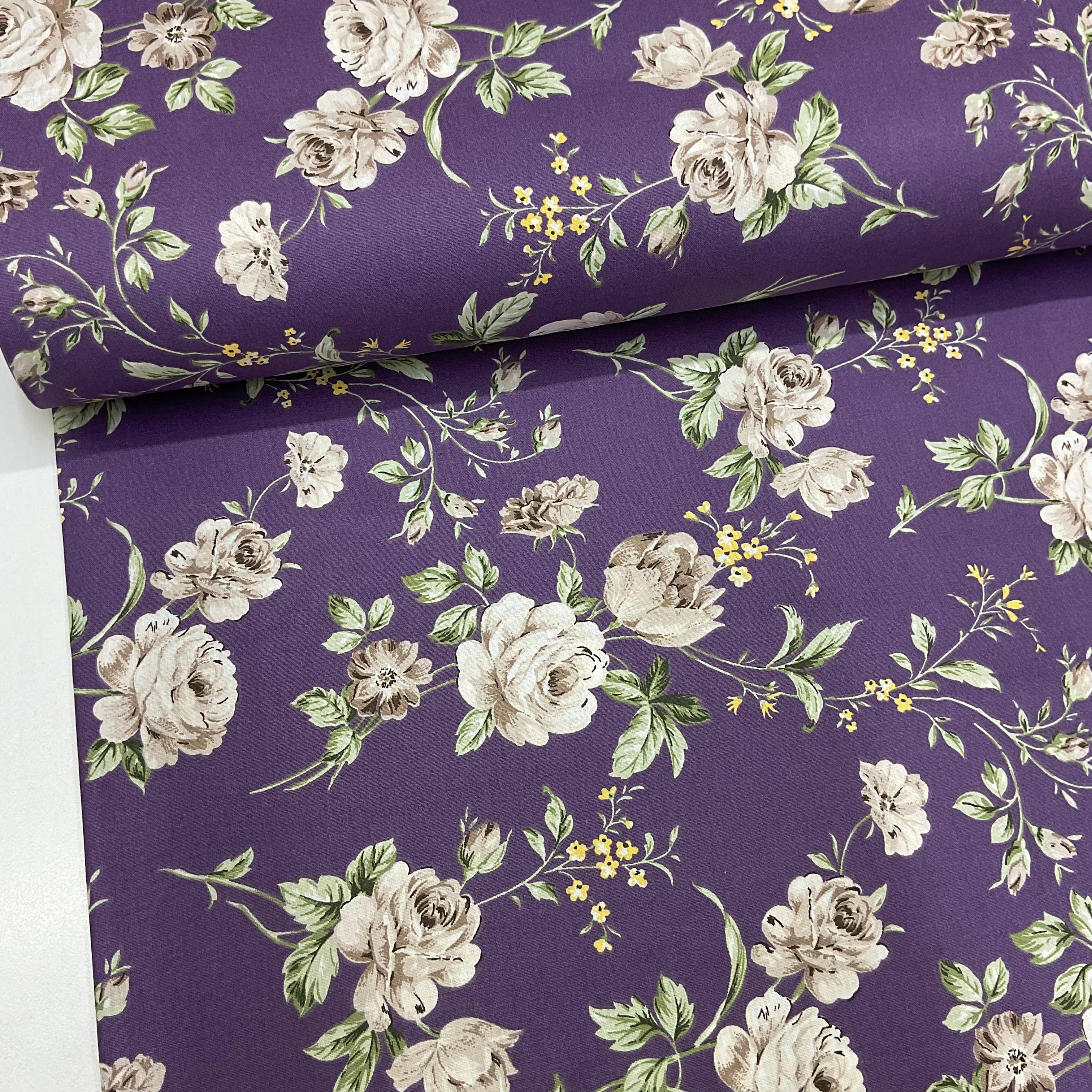 Harika Mor Güller Poplin Kumaş