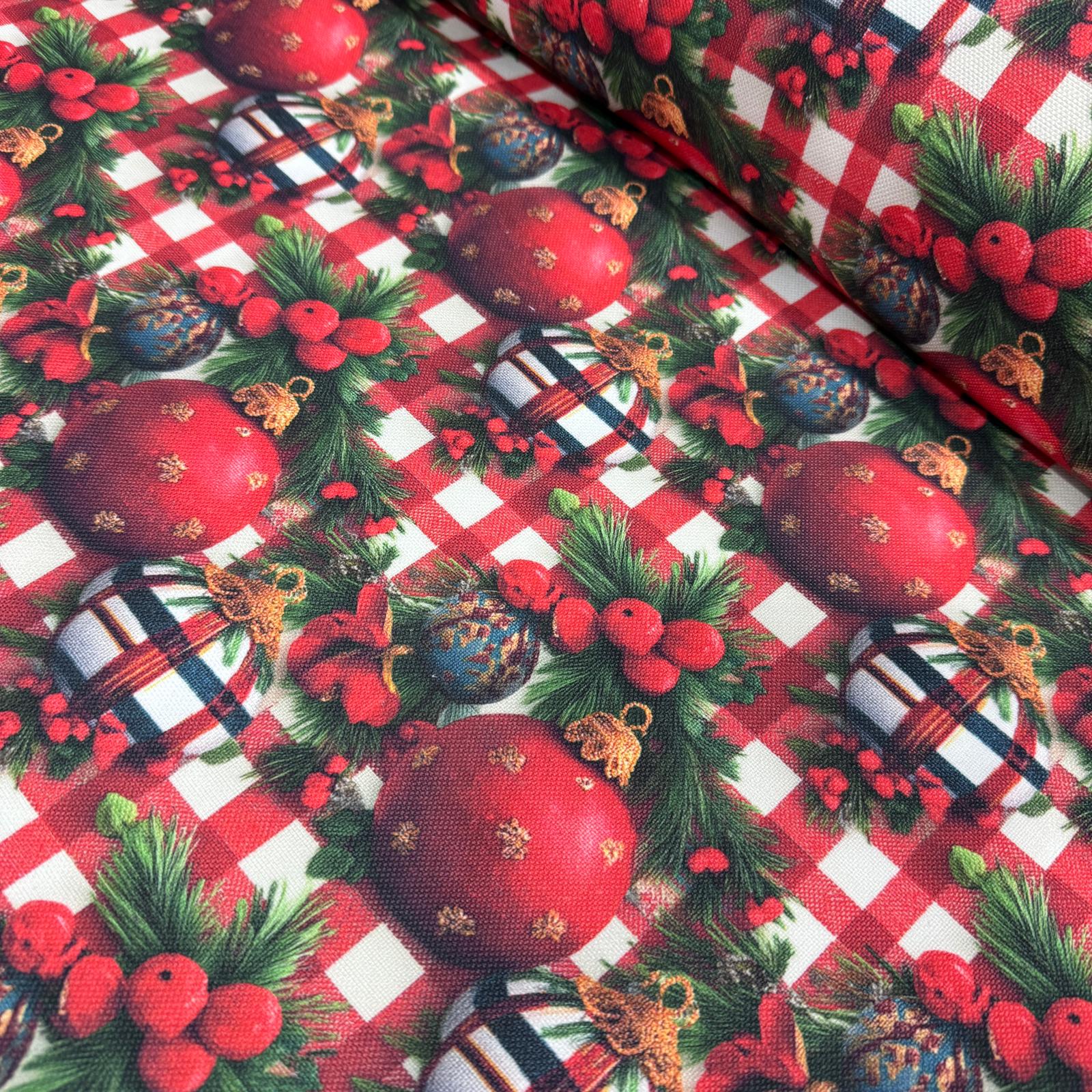 3D Ekose Yılbaşı Süsleri Dijital Baskı Kumaş