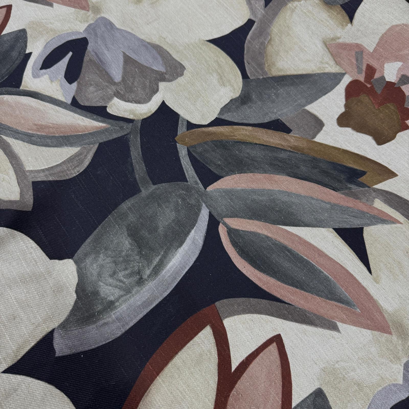Watercolor Leafs Gri Premium Pamuk Keten Kumaş