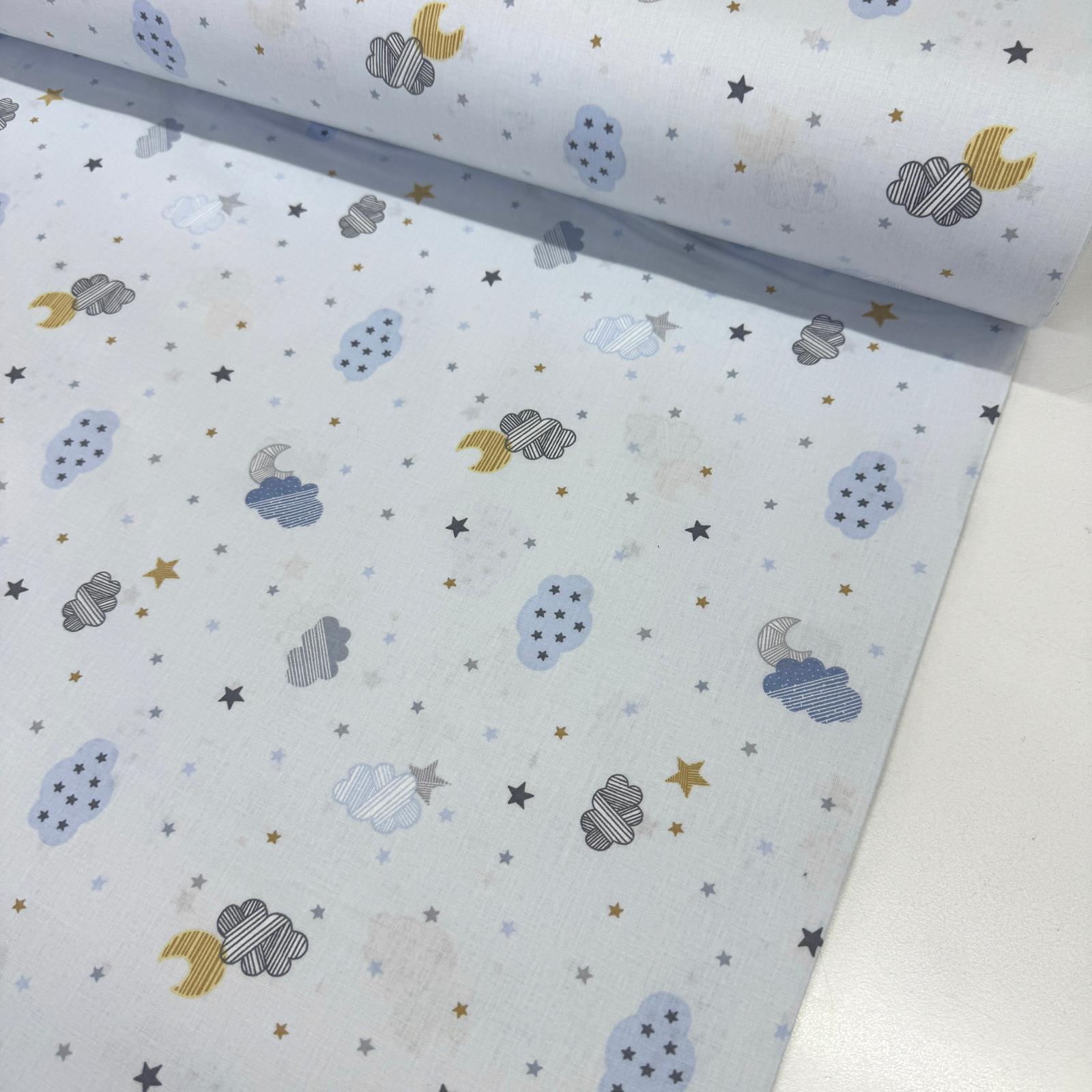 Renkli Kırkyama Bulutlar Poplin Kumaş