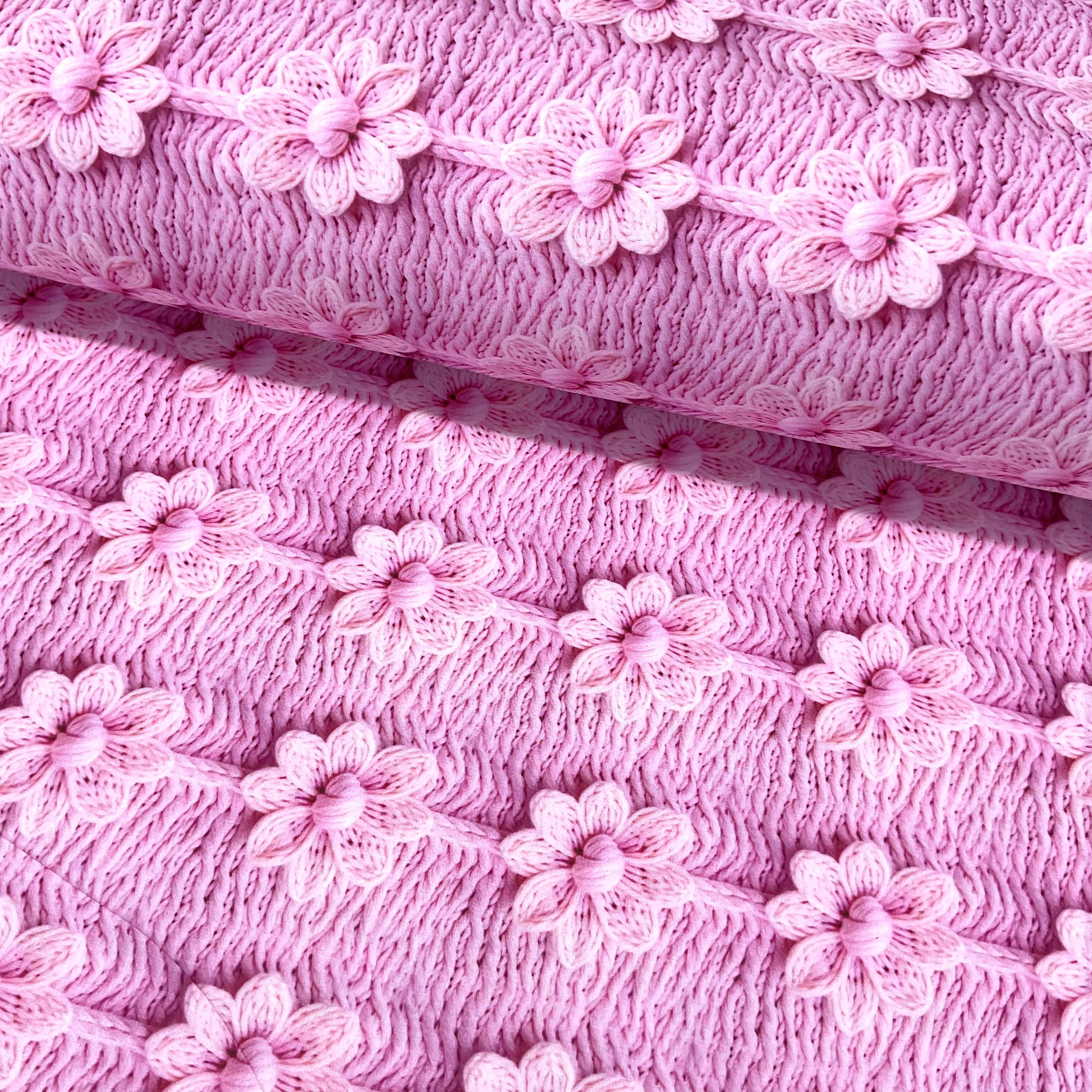 Pembe Örgülü Çiçekler Ranforce Dijital Poplin Kumaş