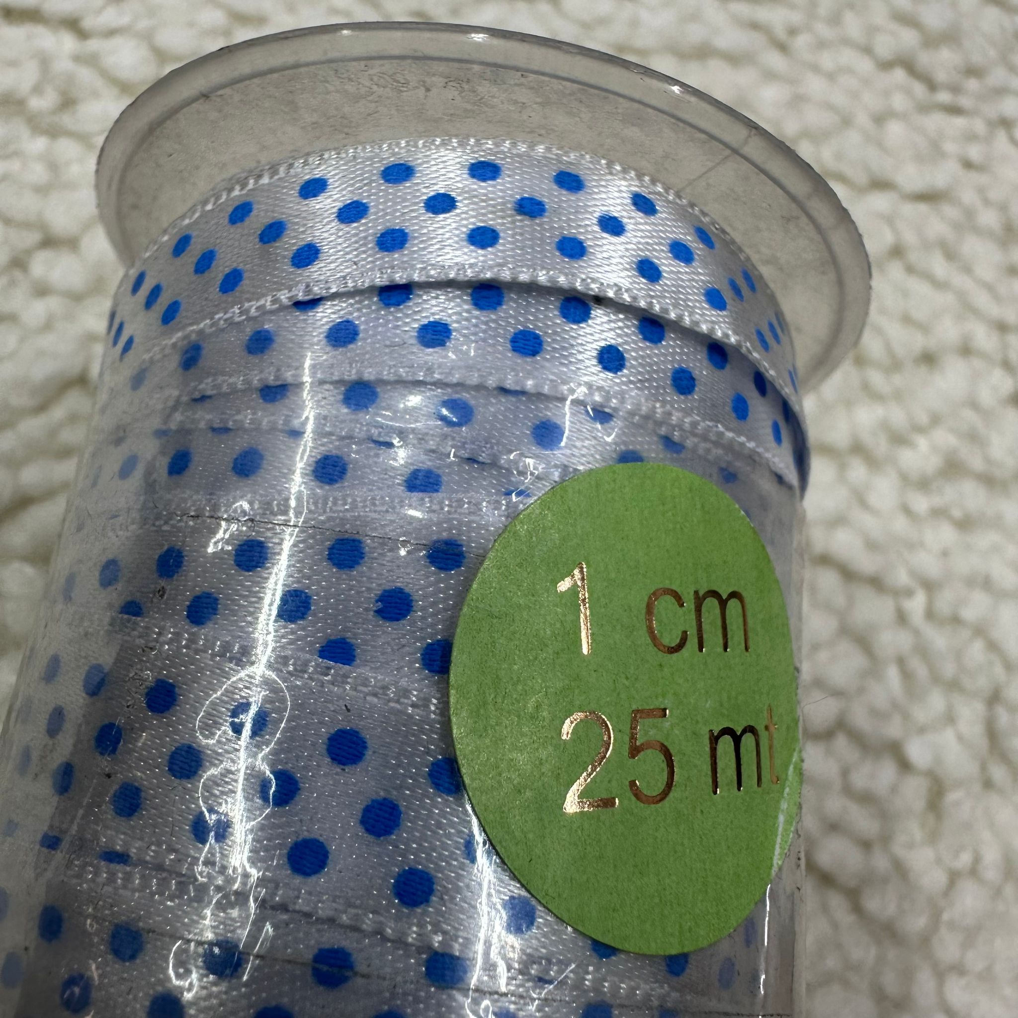 Beyaz Puantiye 1 Cm Saten Kurdele