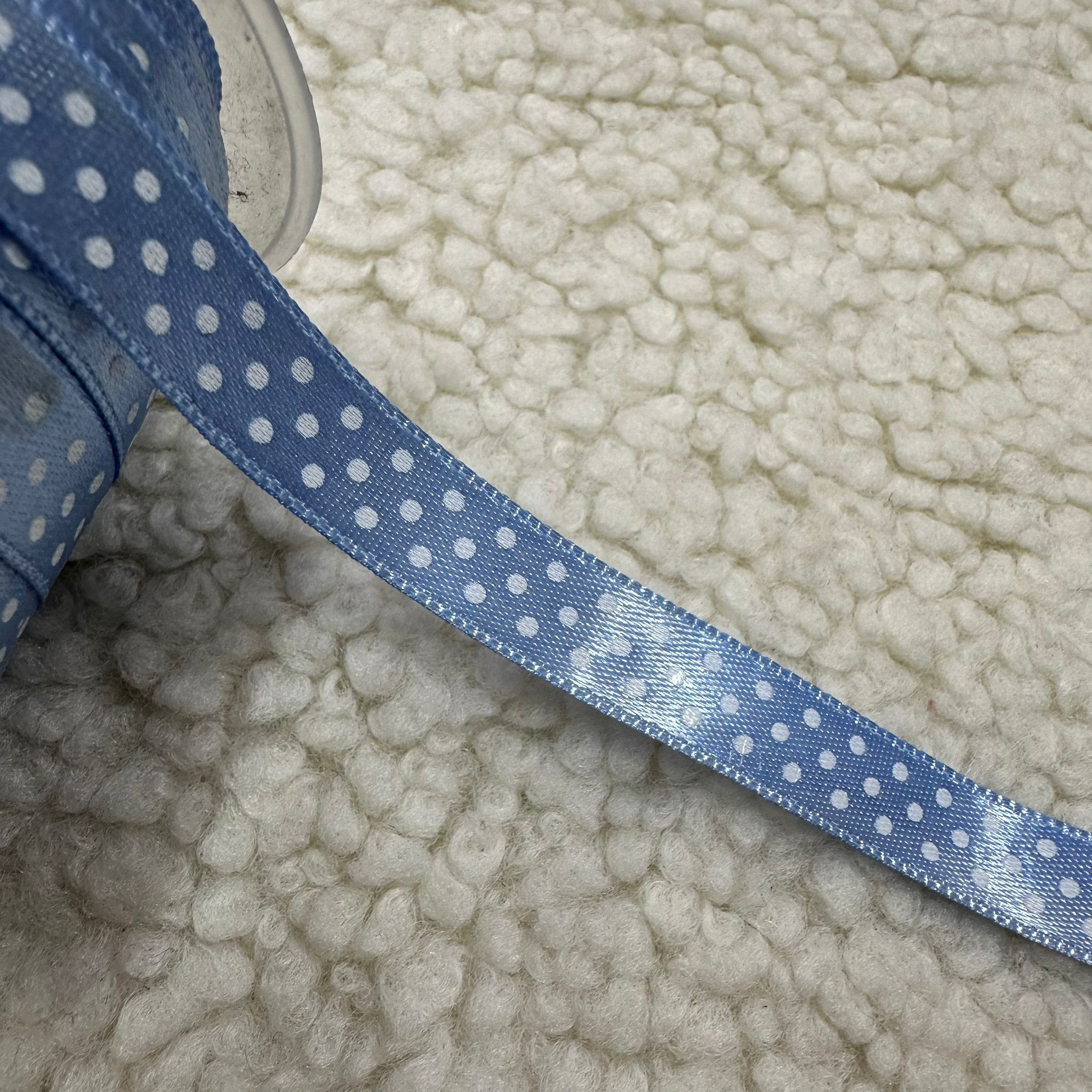 Mavi Puantiye 1 Cm Saten Kurdele