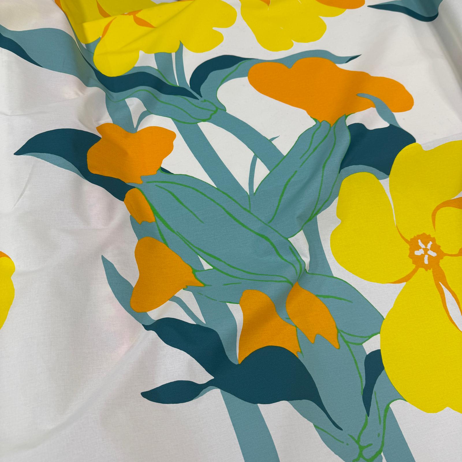 Sarı Sade Çiçekler Sert Poplin Kumaş