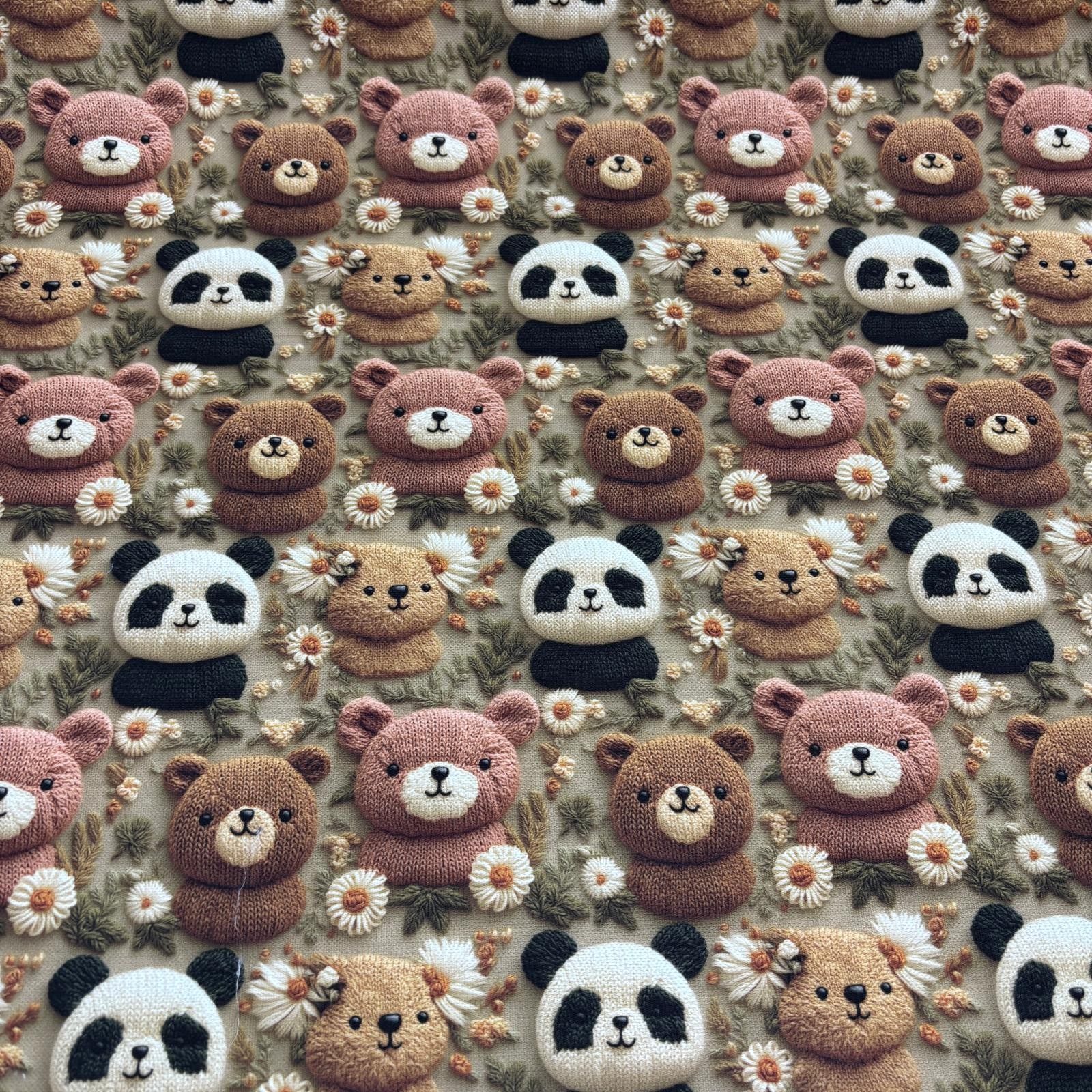 Panda ve Ayılar 3D Dijital Baskı Kumaş