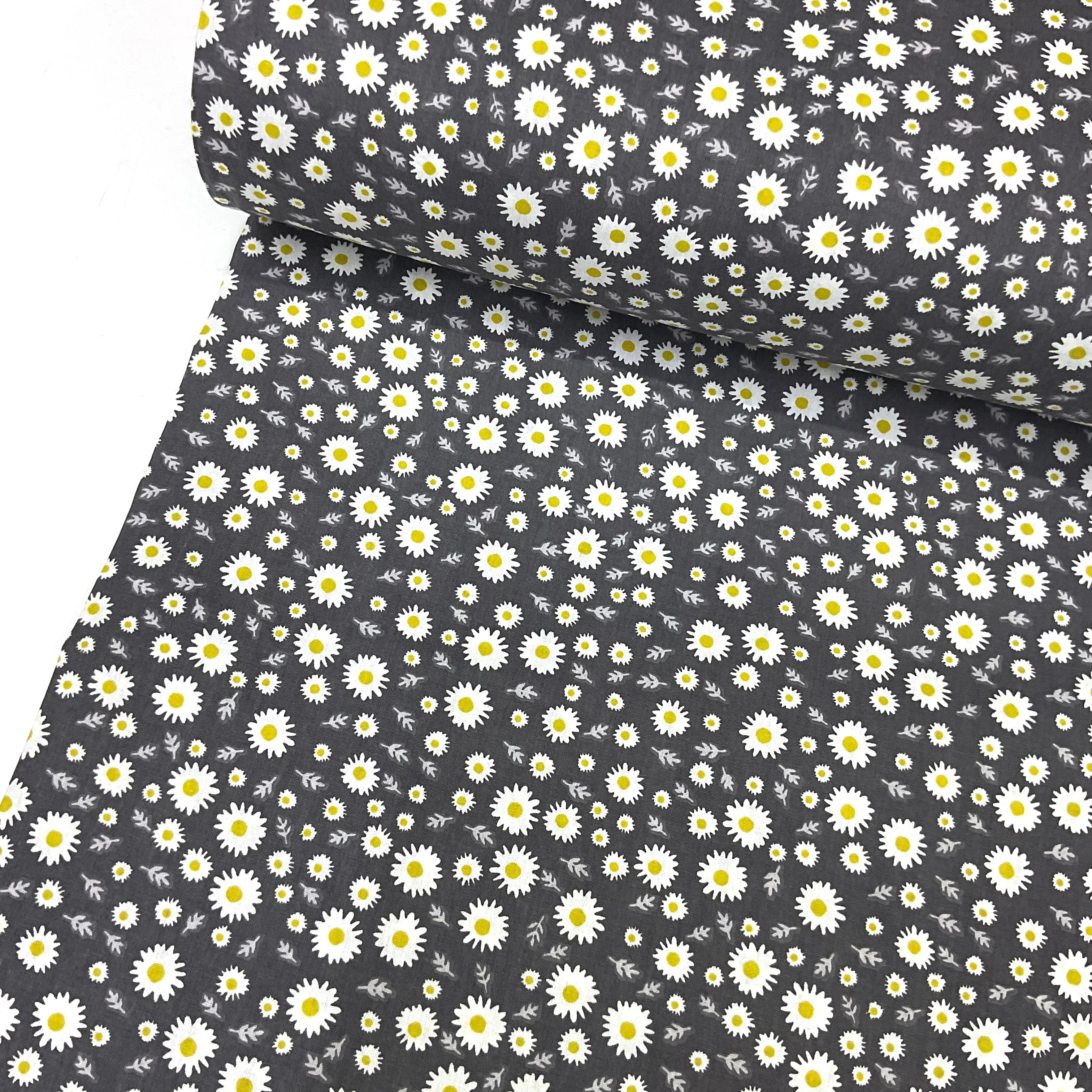 Free Antrasit Papatyalar Poplin Kumaş