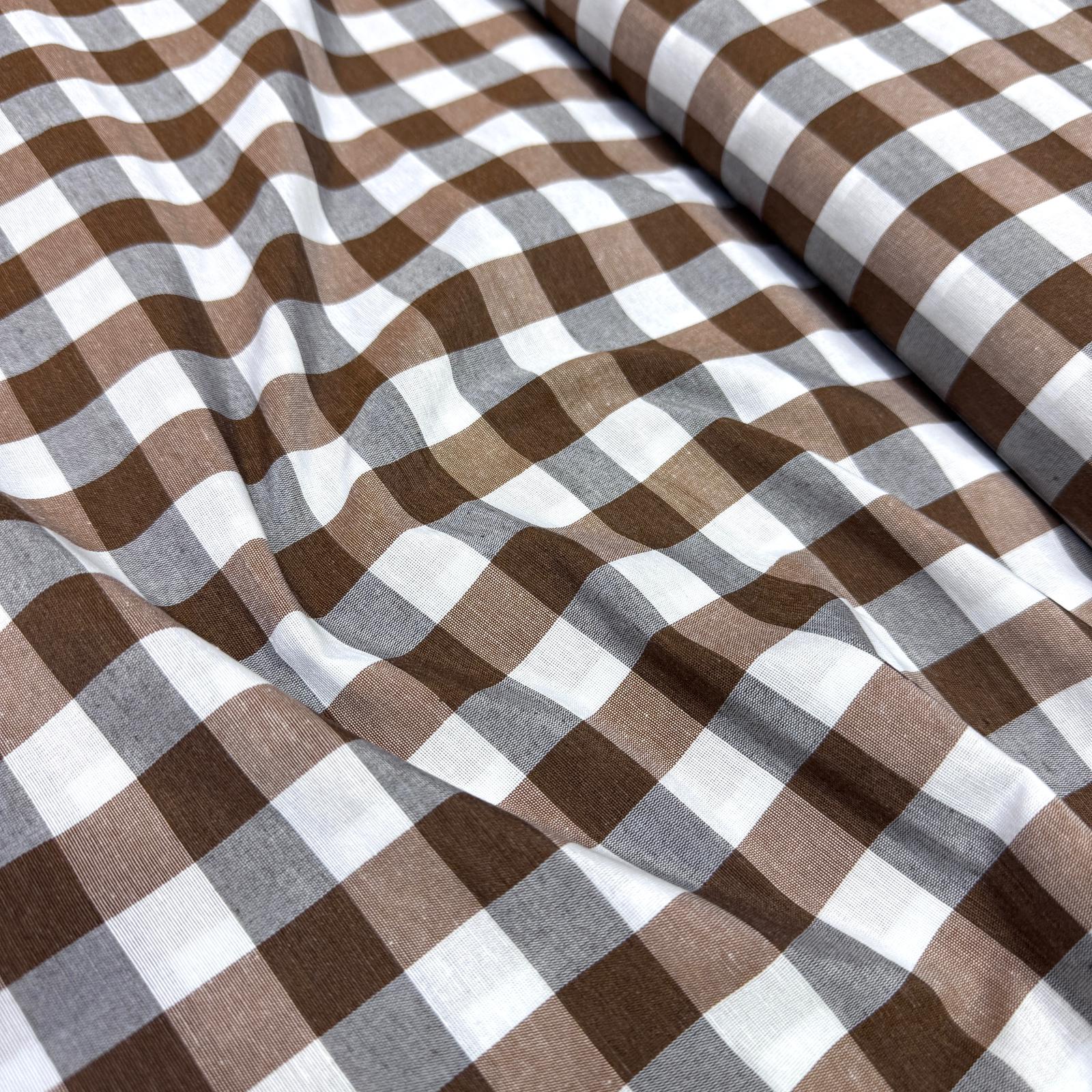 Ekose Zefir Kumaş - Kahverengi