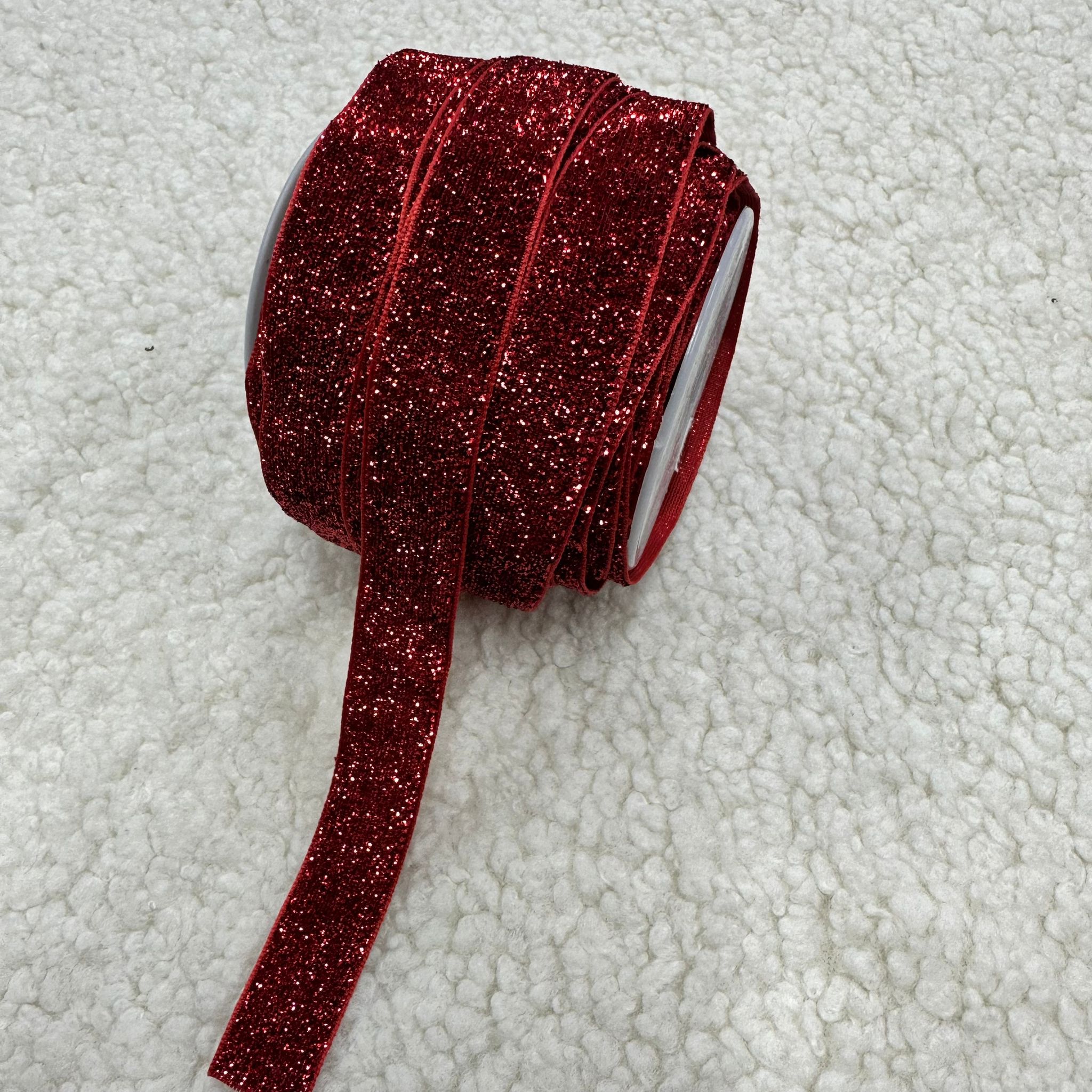 Kırmızı Simli 2 Cm Kadife Kurdele Top