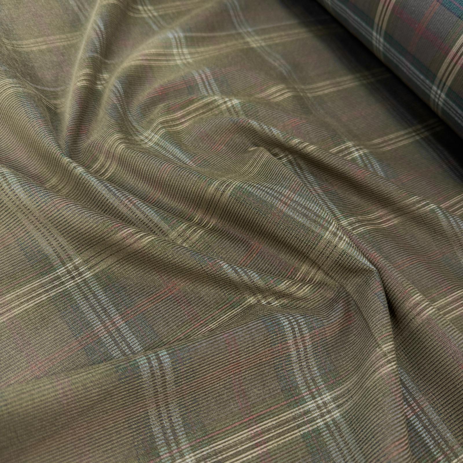 Haki Ekose Pamuk Fitilli Kadife Kumaş