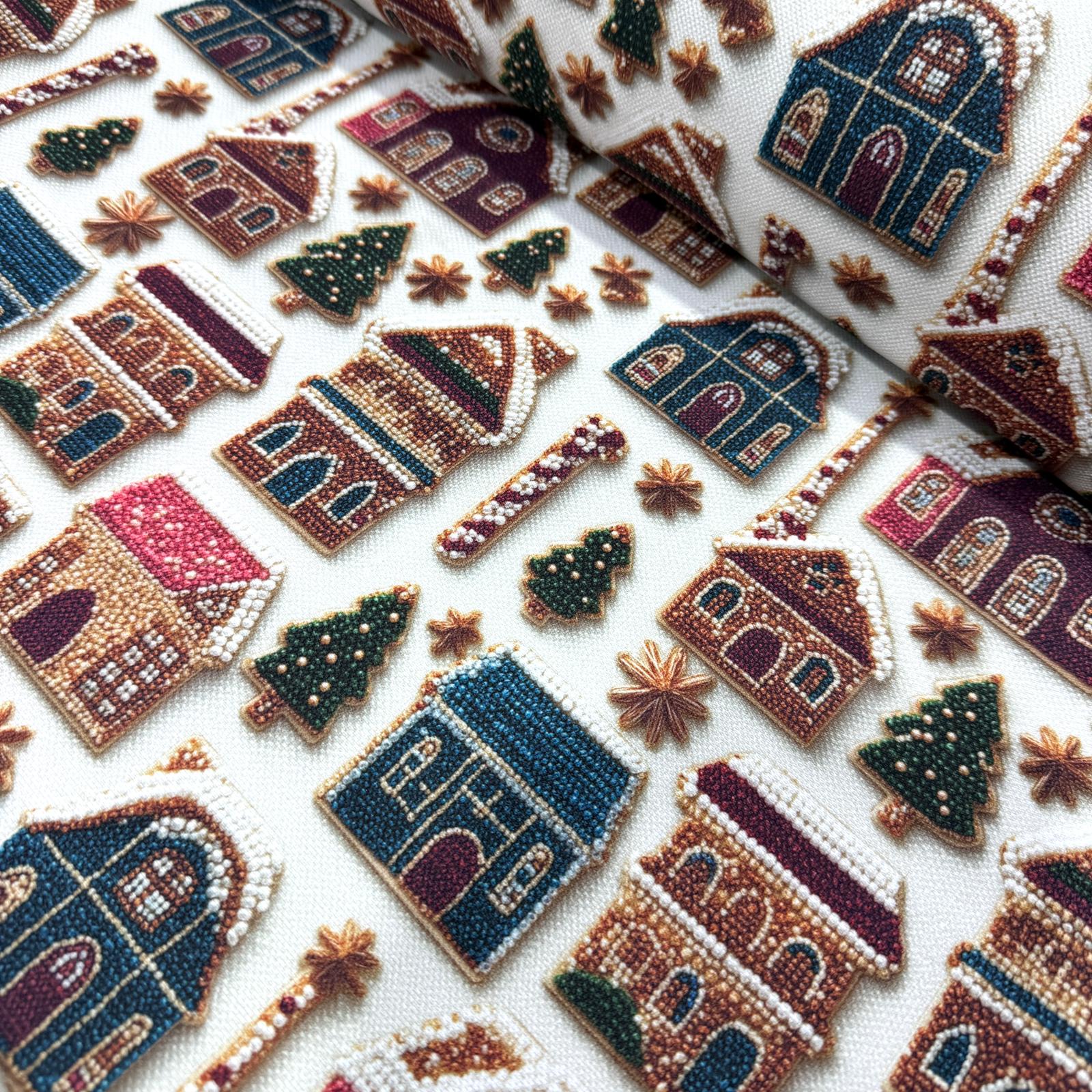 3D Zencefil Evler Dijital Baskı Kumaş