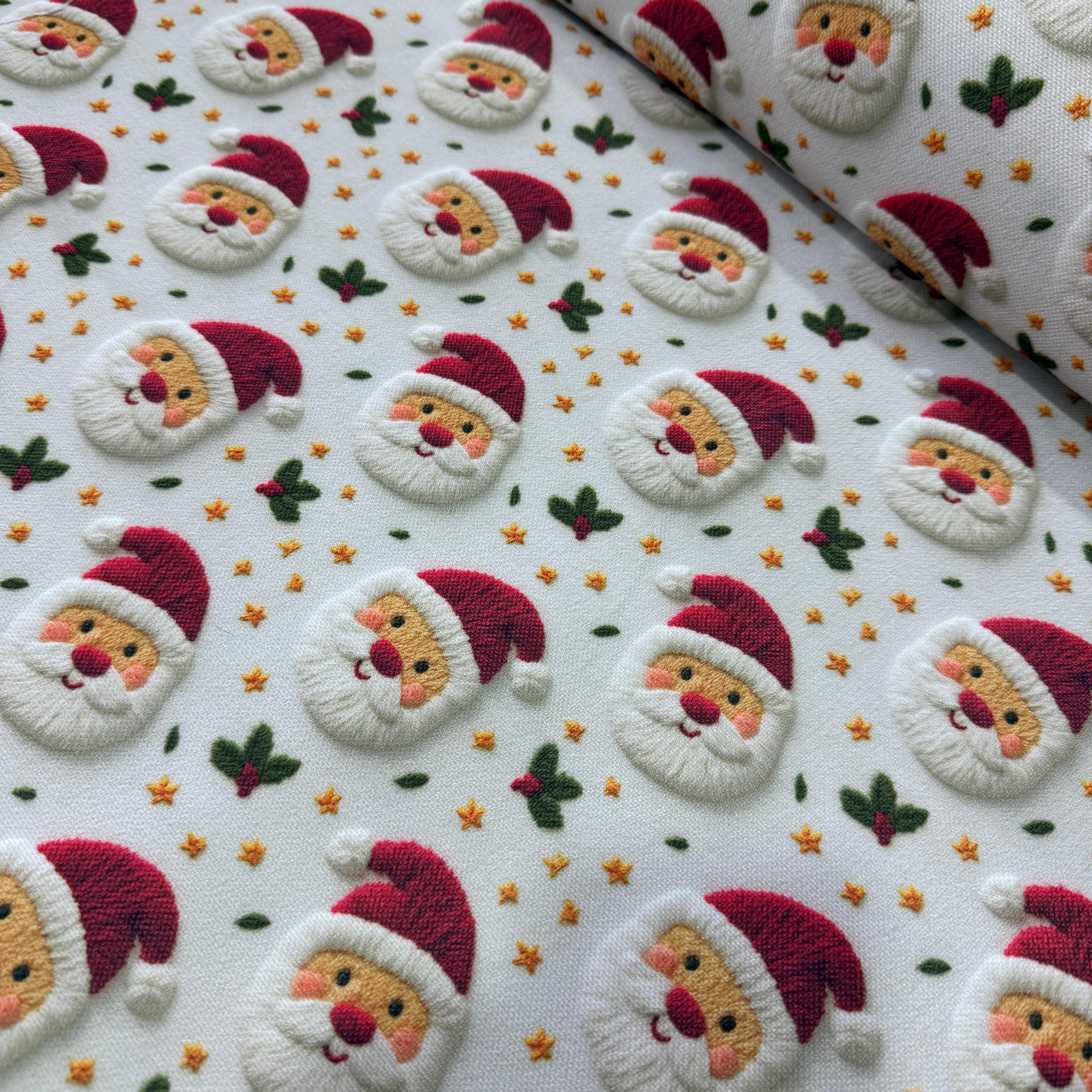 3D Beyaz Noel Baba Dijital Baskı Kumaş