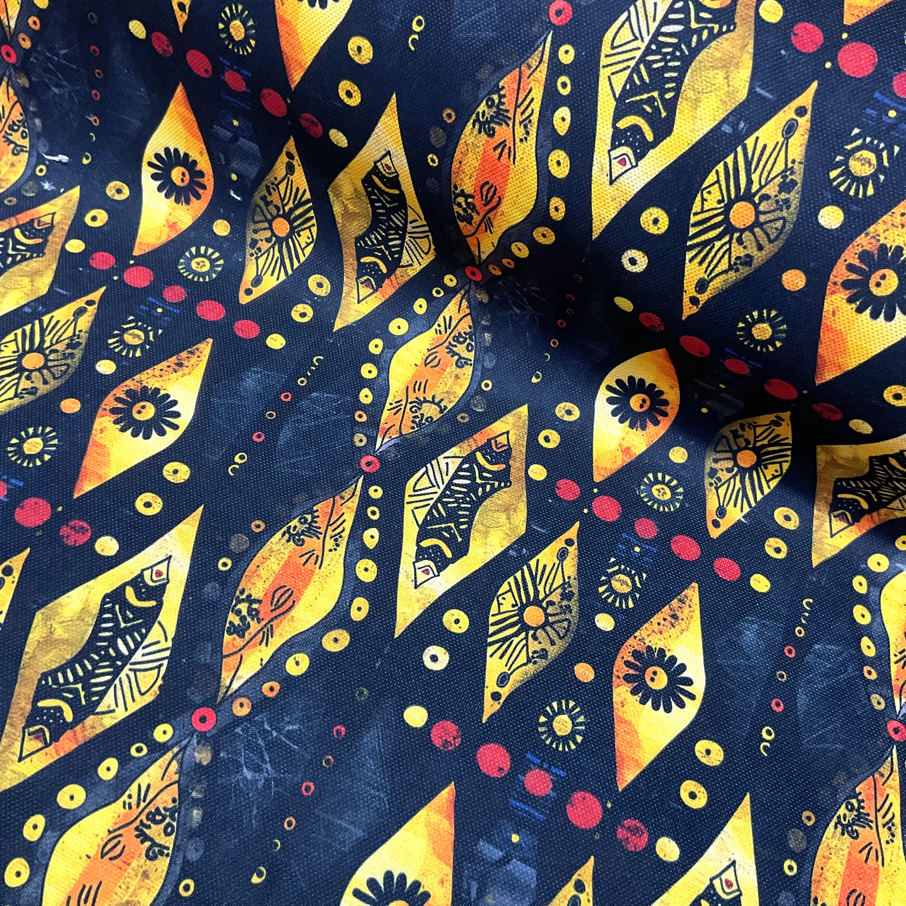 Sarı İkat Dijital Baskı Kumaş