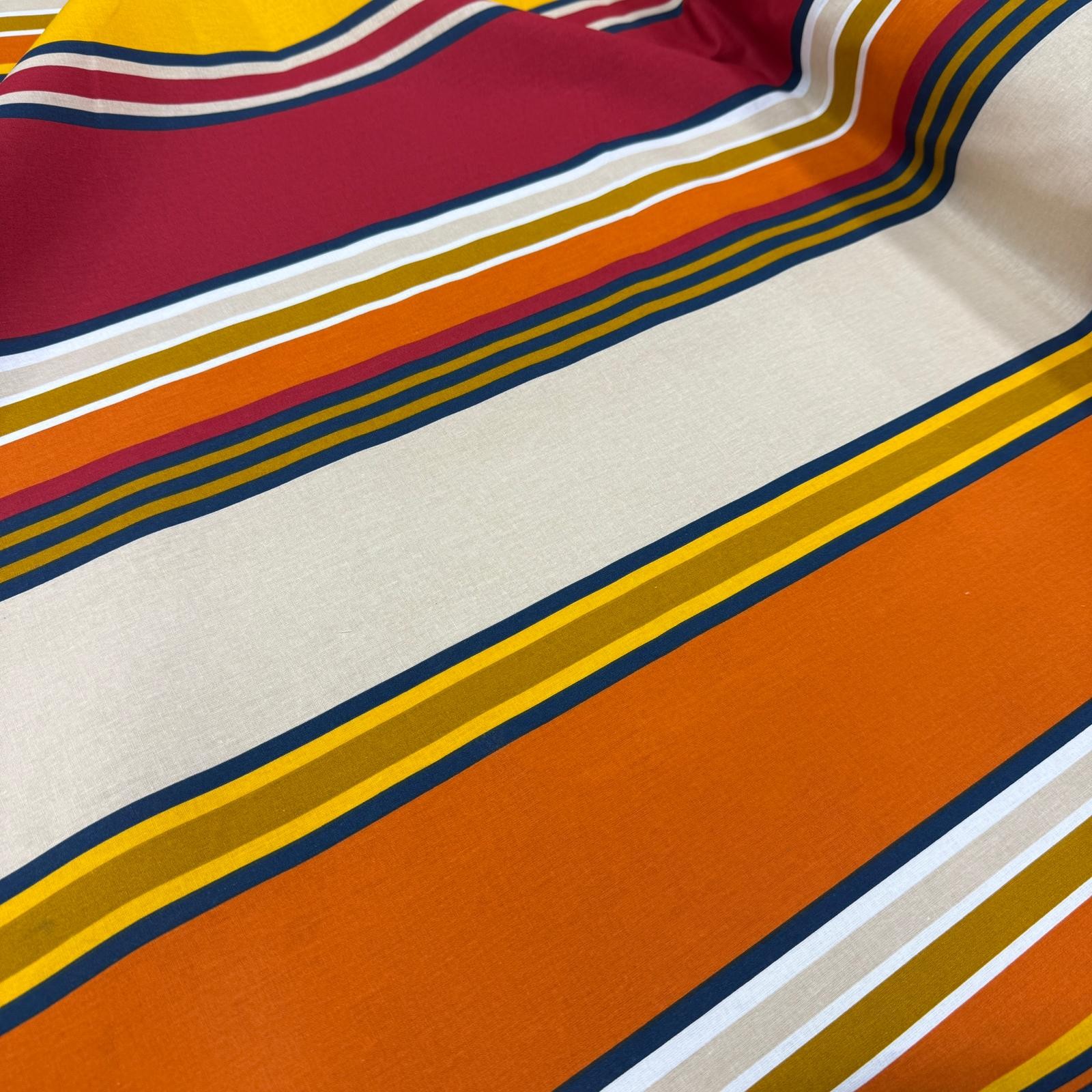Turuncu Retro Çizgiler Premium Poplin Kumaş