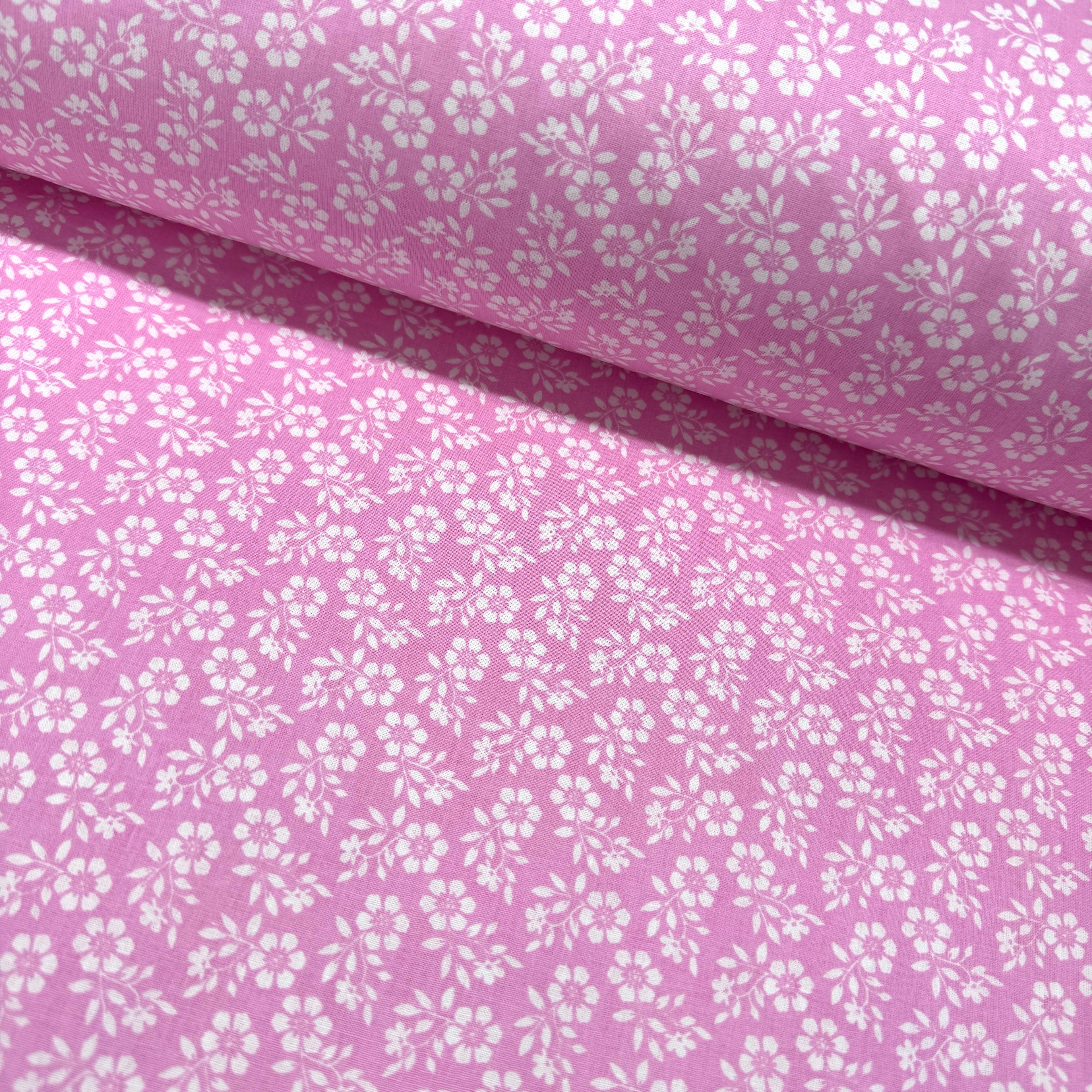 Küçük Pembe Papatya Poplin Kumaş