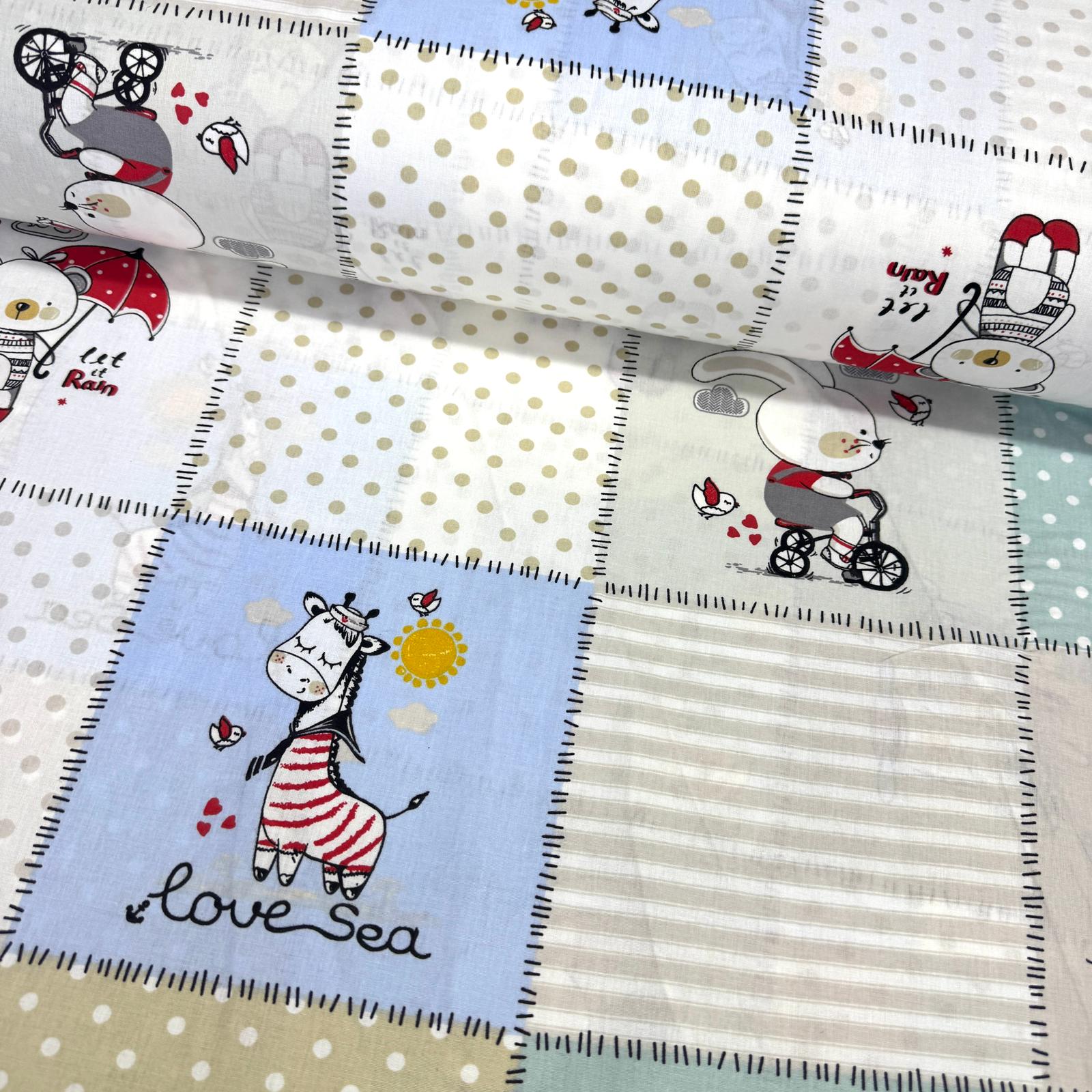 Tavşan ve Zürafa Poplin Kumaş