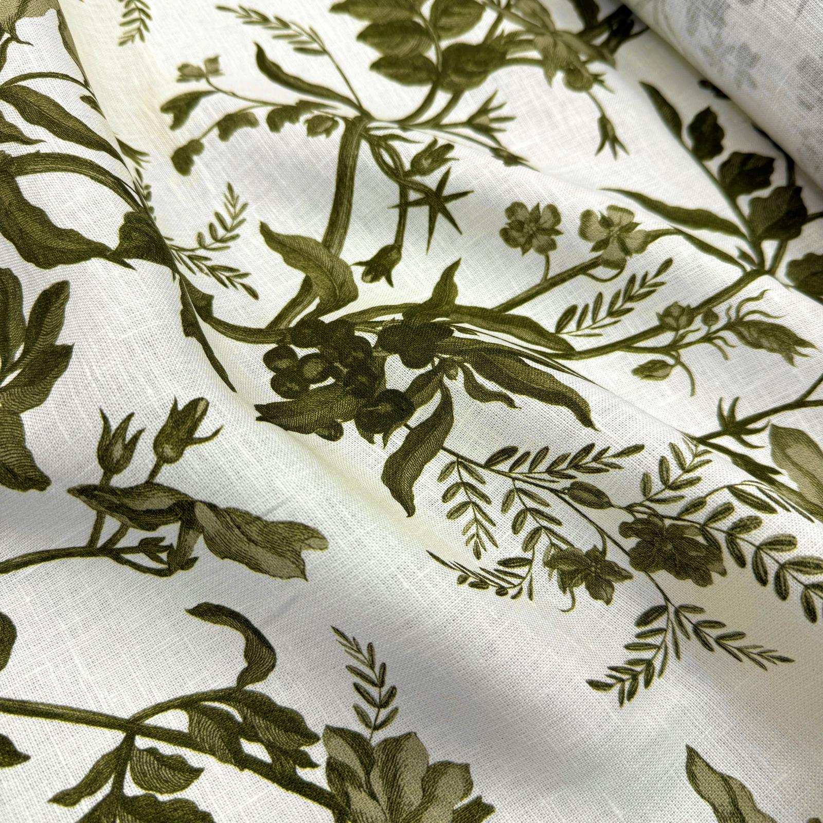 Wilde Yeşil Yapraklar Ham %100 Keten Kumaş