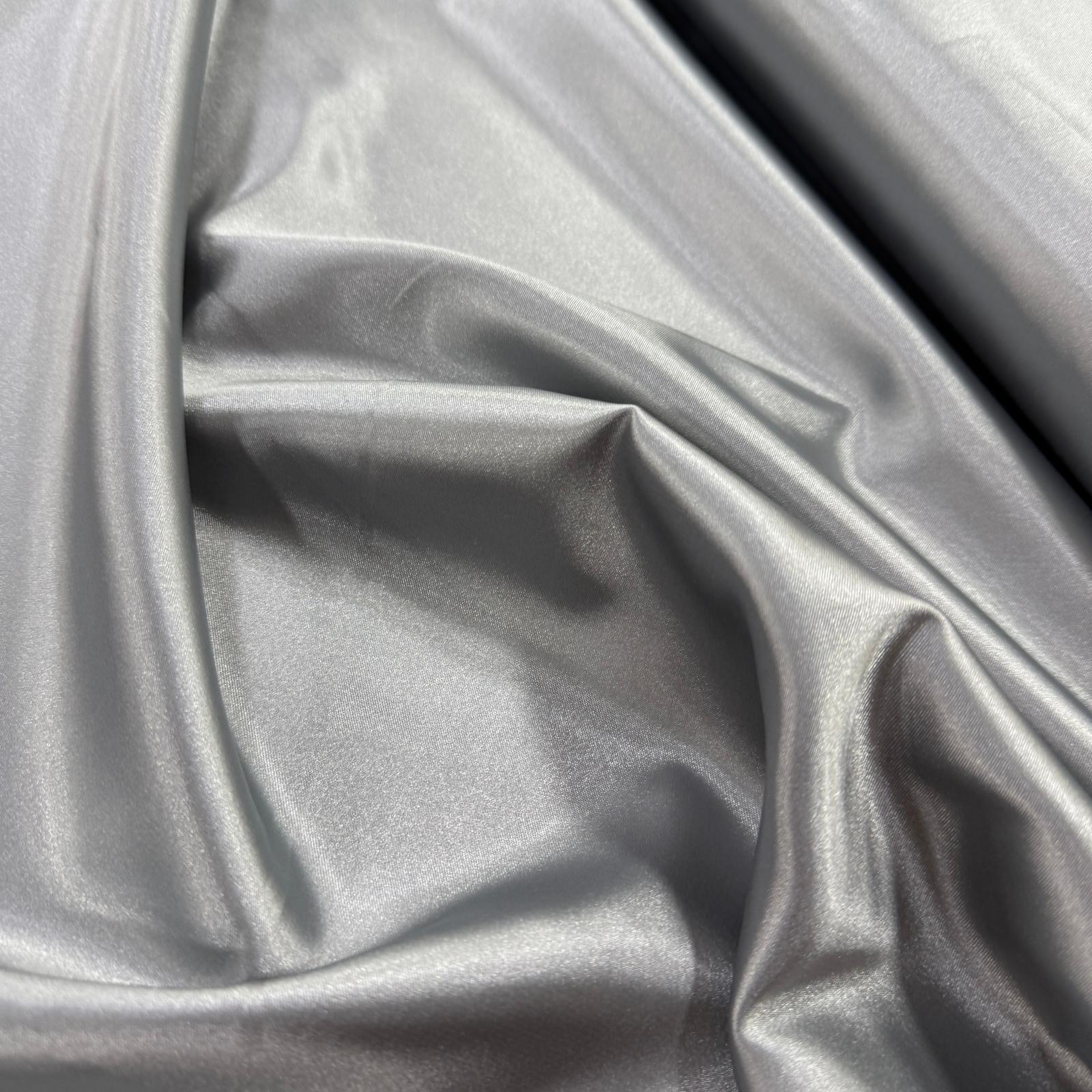 Düz Renk Likralı Saten Kumaş - Gri