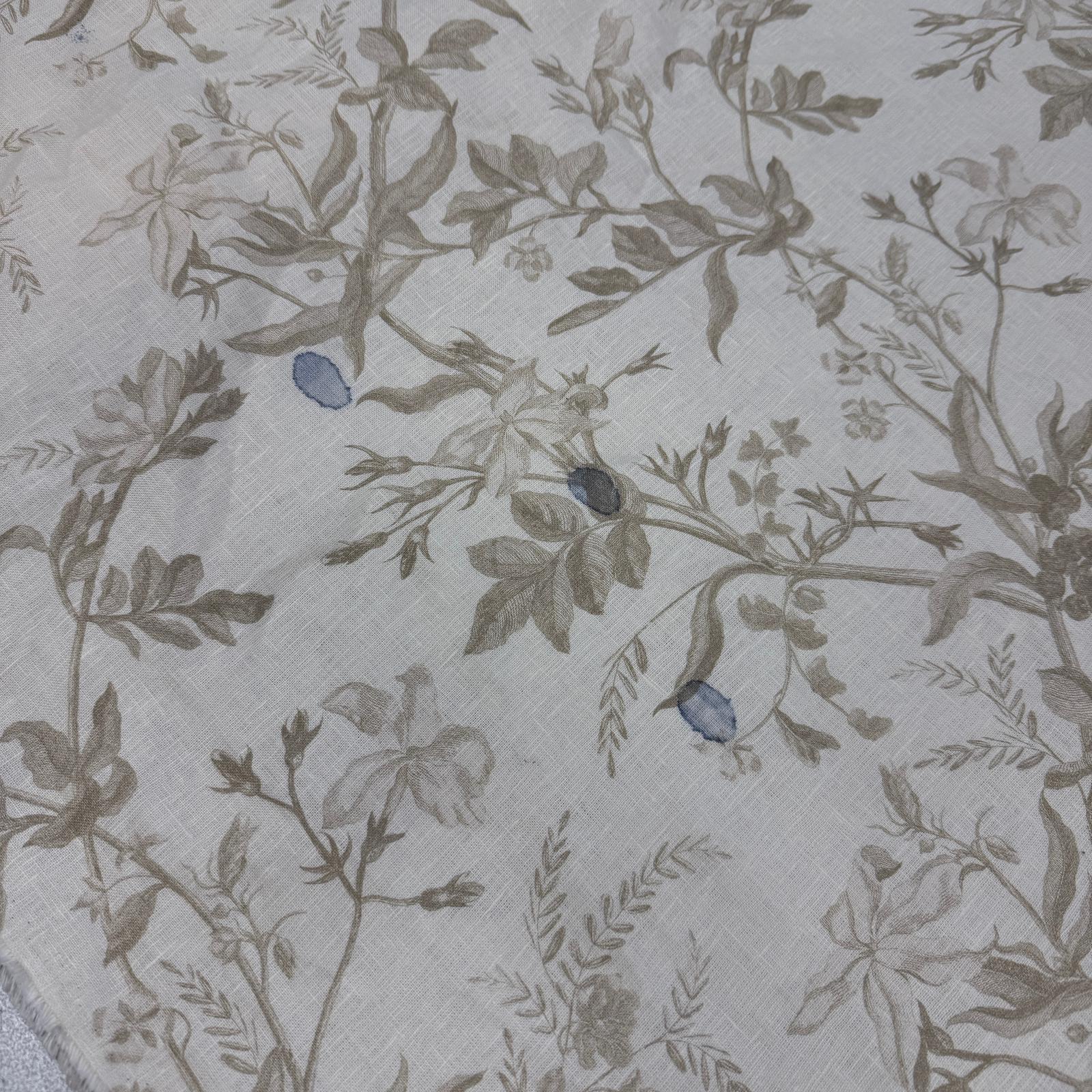 Defolu Wilde Bej Çiçekler Ham %100 Keten Kumaş