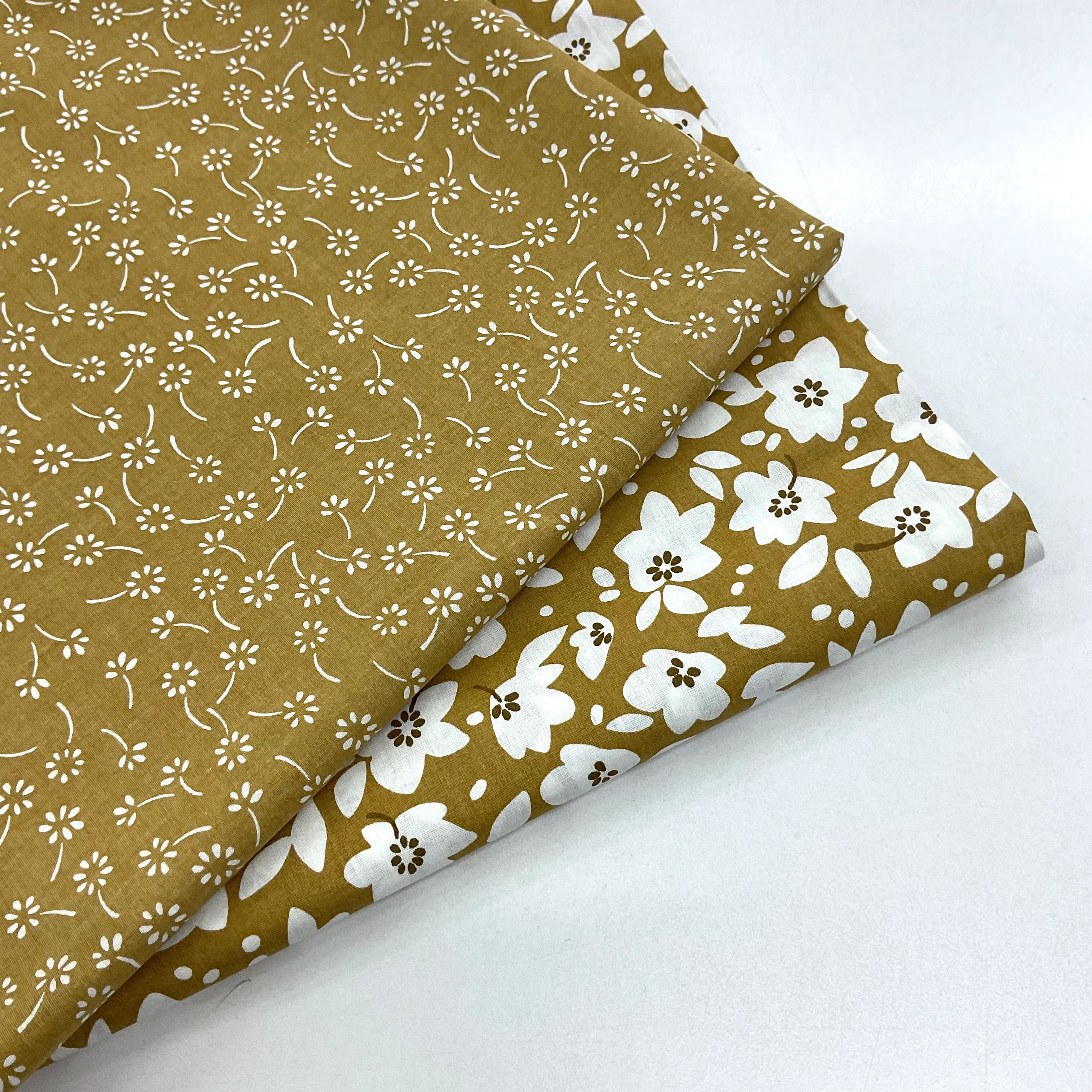 Hardal Çiçekler 50*55 Cm Poplin 2 Adet Parça Kumaş Seti