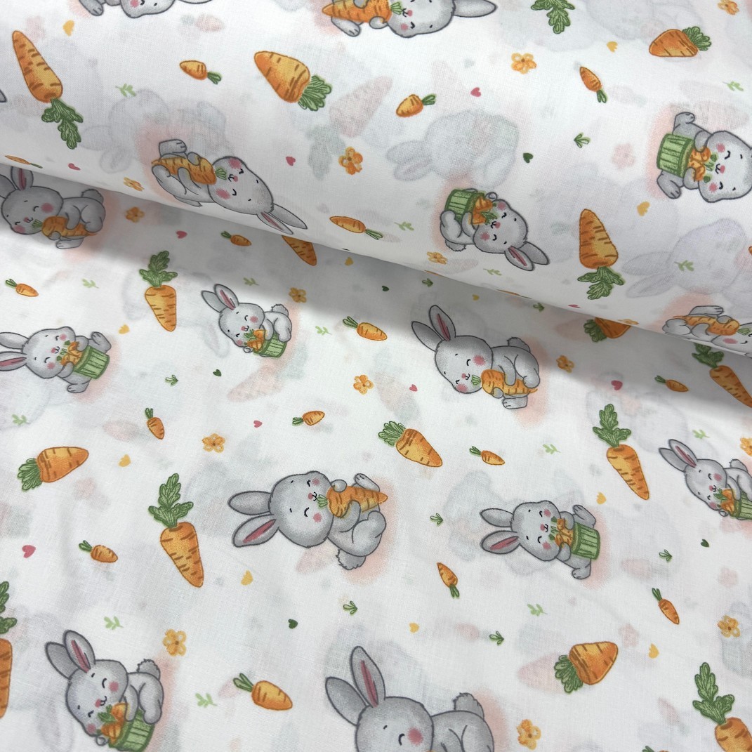 Havuç Yiyen Tavşanlar Poplin Kumaş