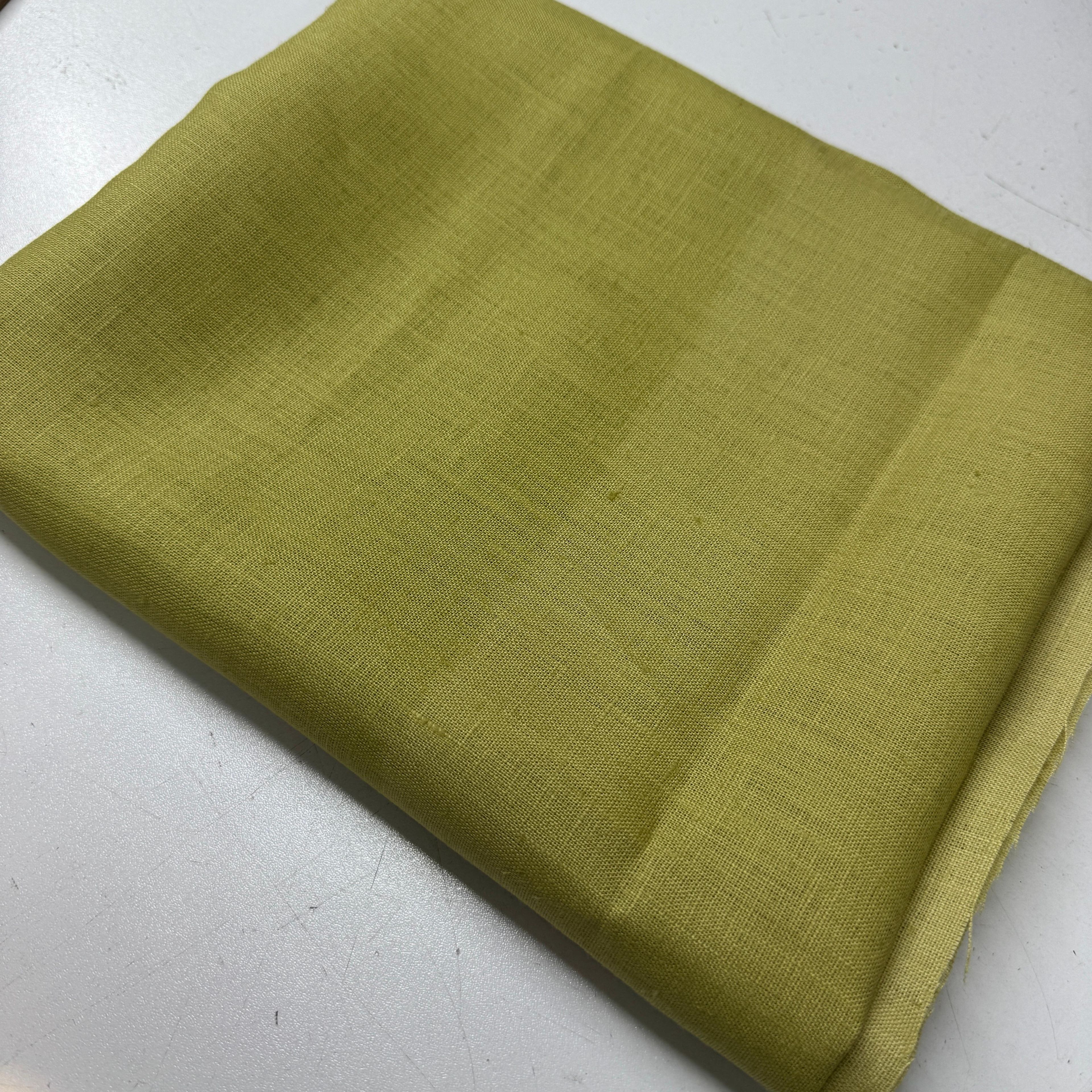 Renk Geçişi Defolu Fıstık Yeşili Ham Keten 100*140 cm Keten Parça Kumaş