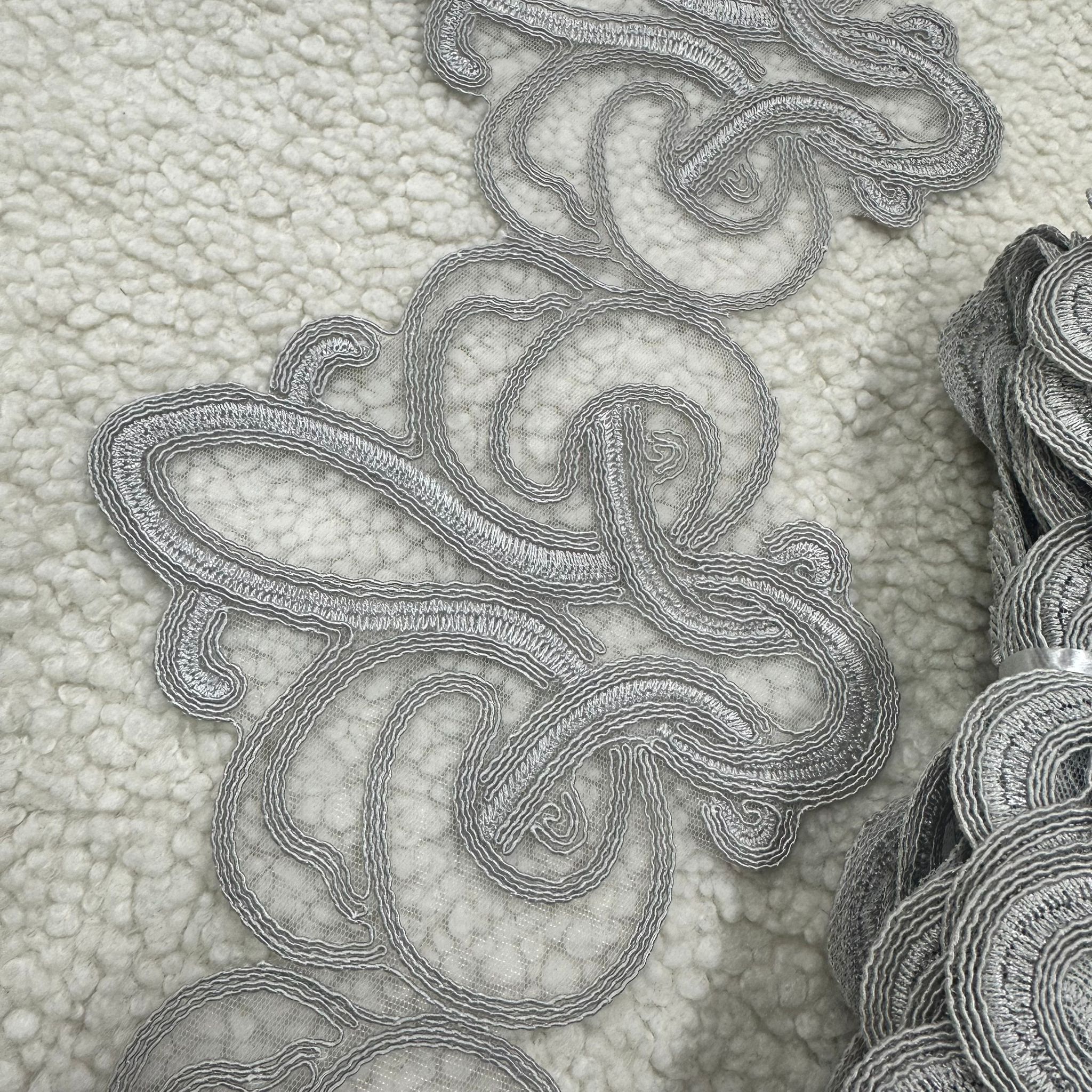 G-33 Angles Gri Top Dantel Fransız Güpür