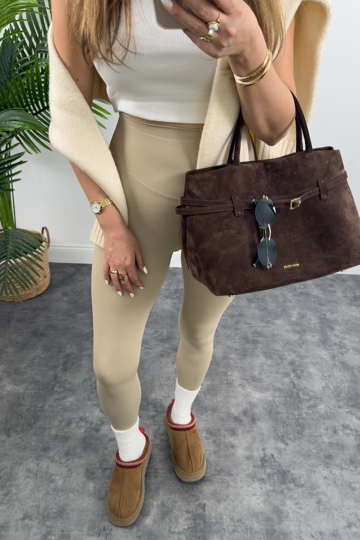 Premium Seri Modal Kumaş Lüks Basic Tayt - Taş