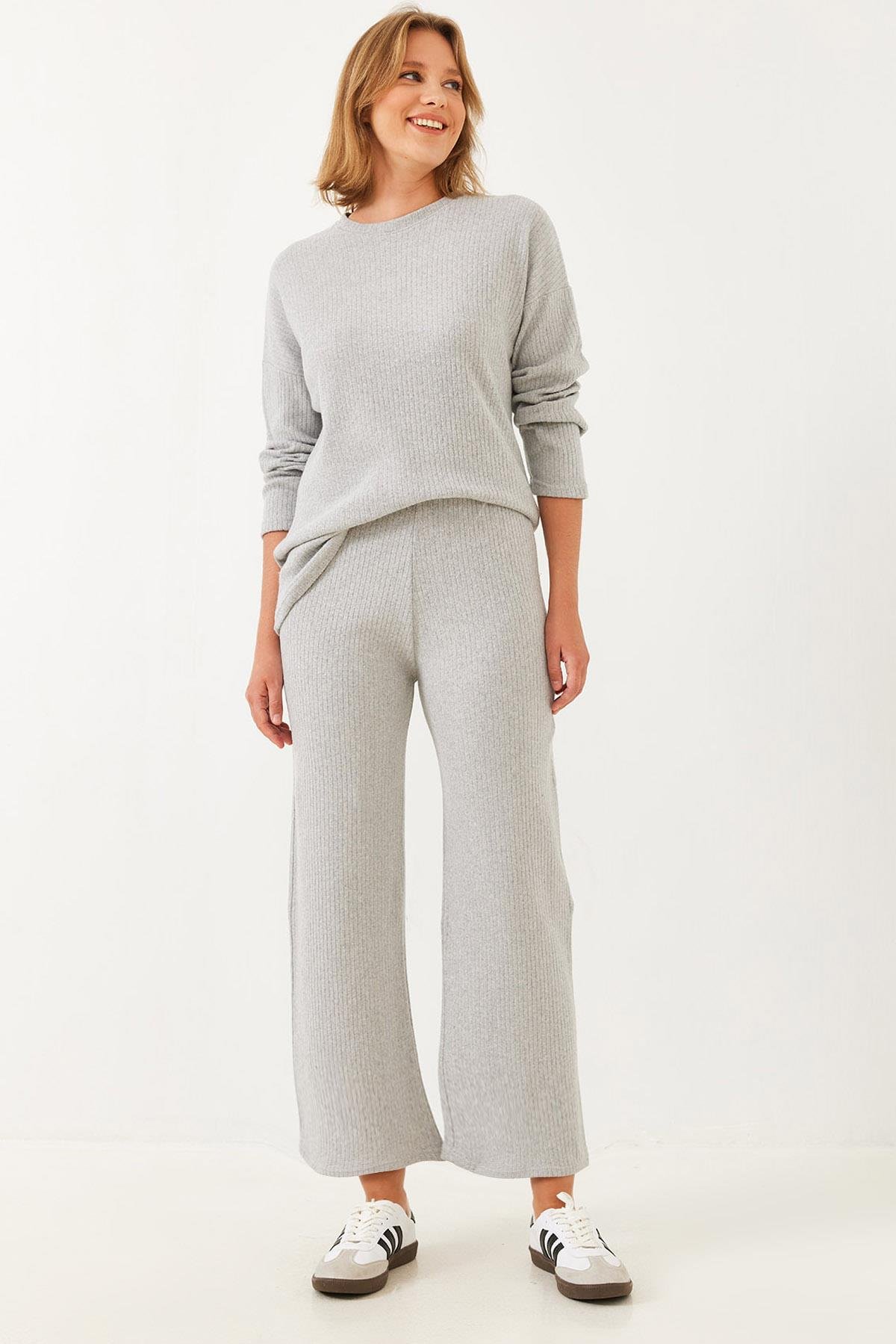 Bisiklet Yaka Basic Alt-Üst Pamuklu Örme Takım - Gri