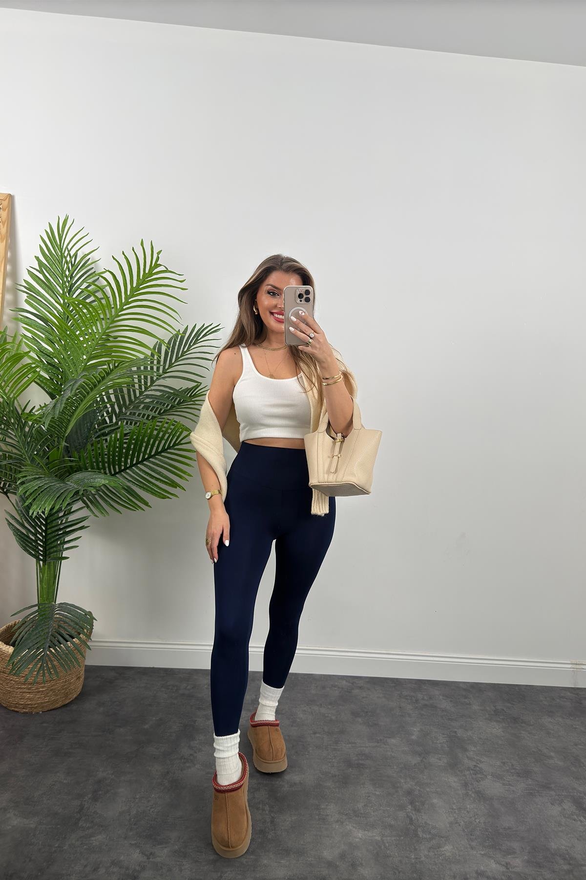 Premium Seri Modal Kumaş Lüks Basic Tayt - Lacivert