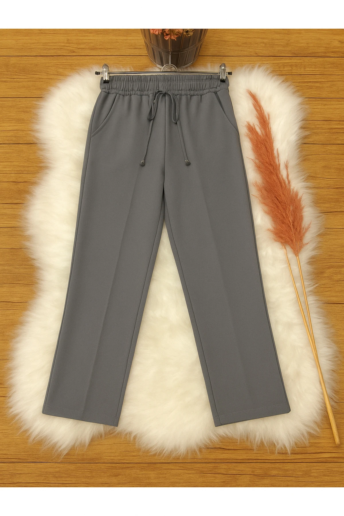 Kadın Havuç Kesim Bağcıklı Pantolon - Gri