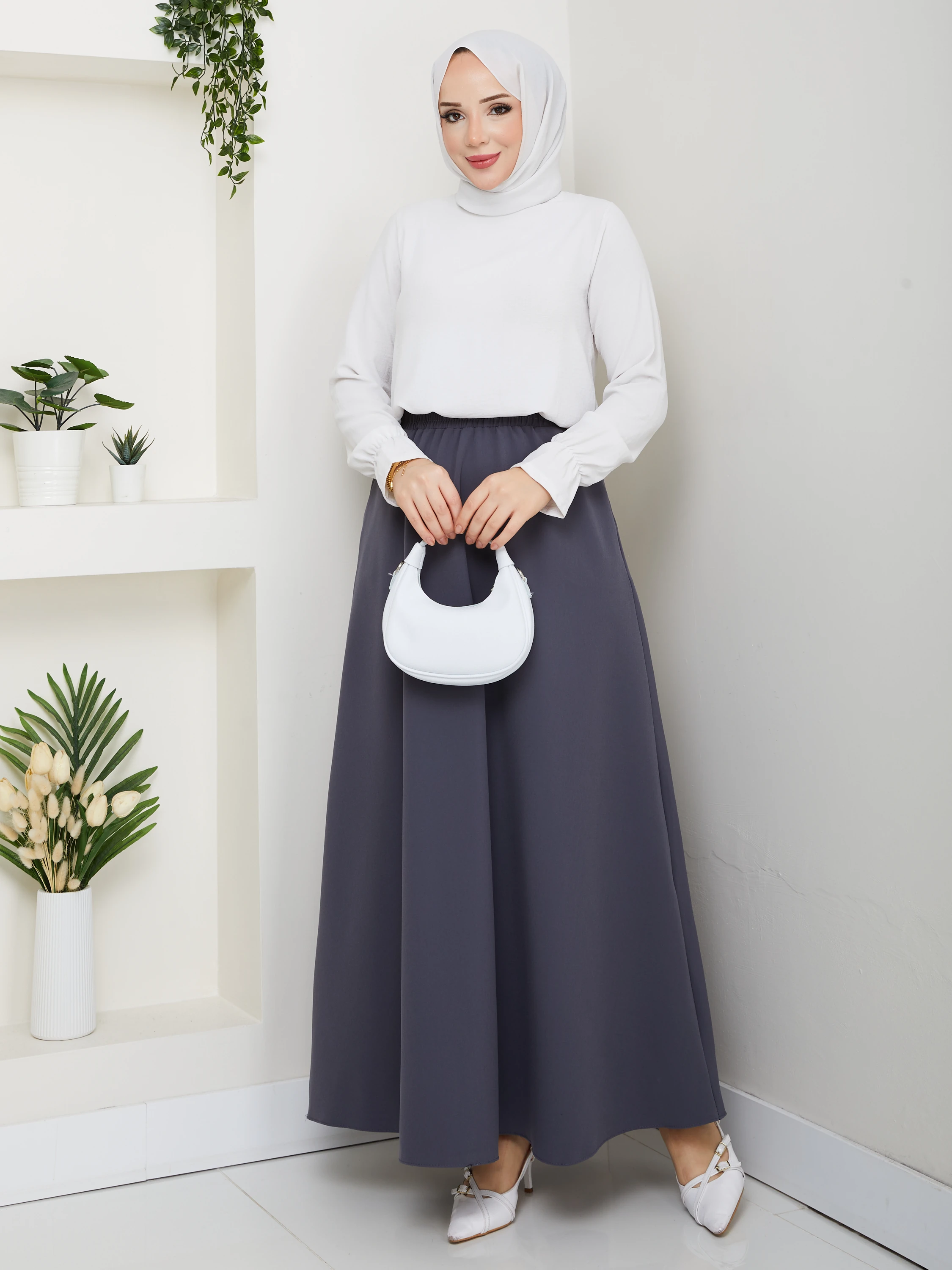 Basic Cepli Rahat Kesim Maxi Etek - Gri