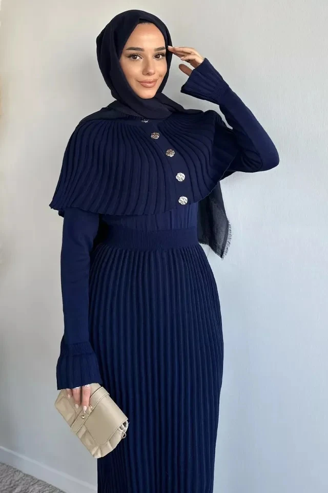 Pelerinli Piliseli Triko Takım - Lacivert