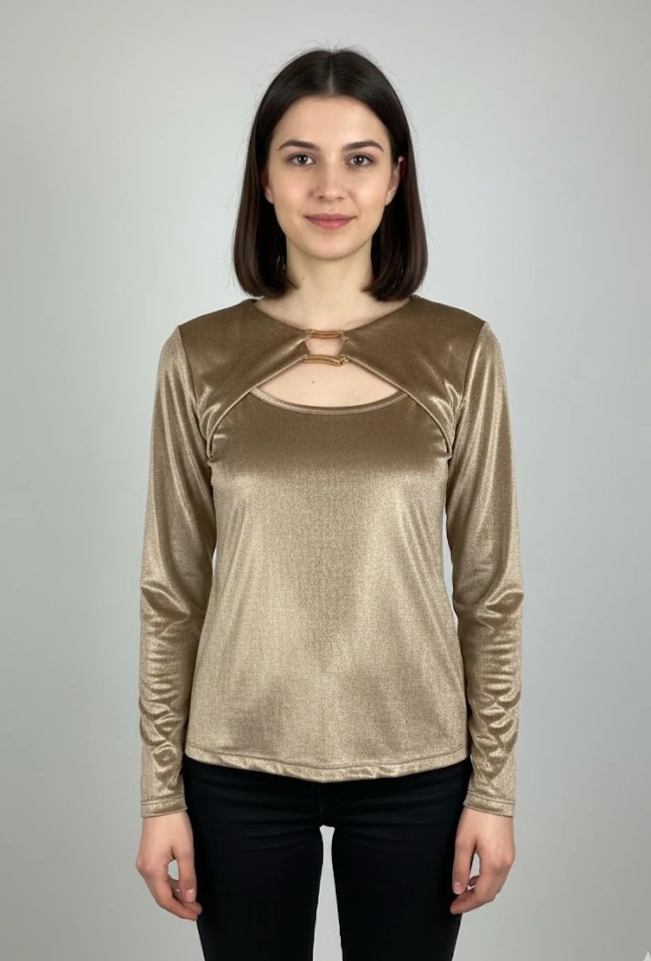 Cut-Out Detaylı Uzun Kollu Bluz - Kahverengi