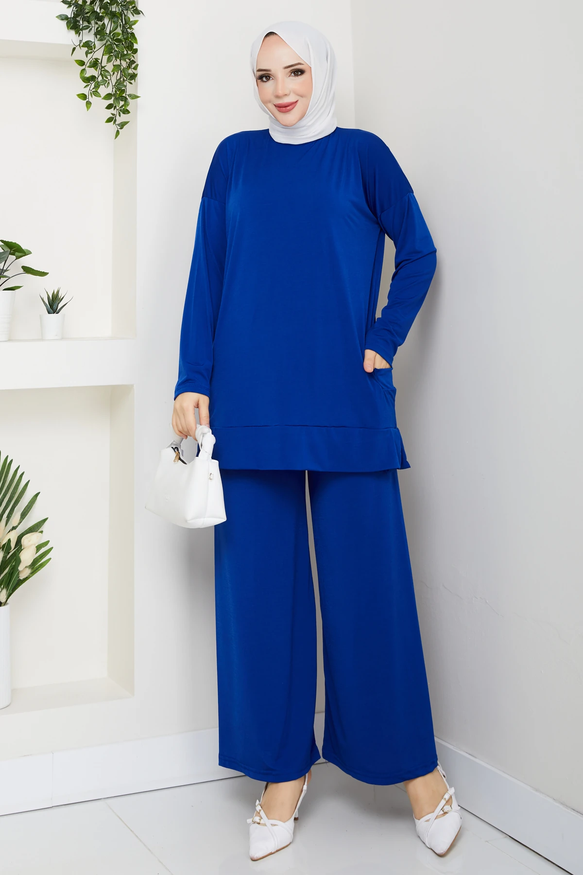 YANLARI CEPLİ SANDY PANTOLONLU TAKIM - Sax Mavisi