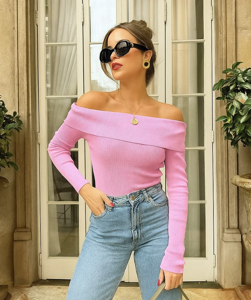 Madonna Yaka Kaşkorse Pamuklu Örme Kumaş Body - Toz Pembe