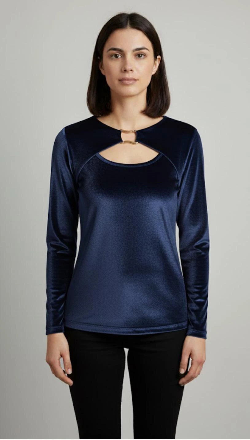 Cut-Out Detaylı Uzun Kollu Bluz - Lacivert