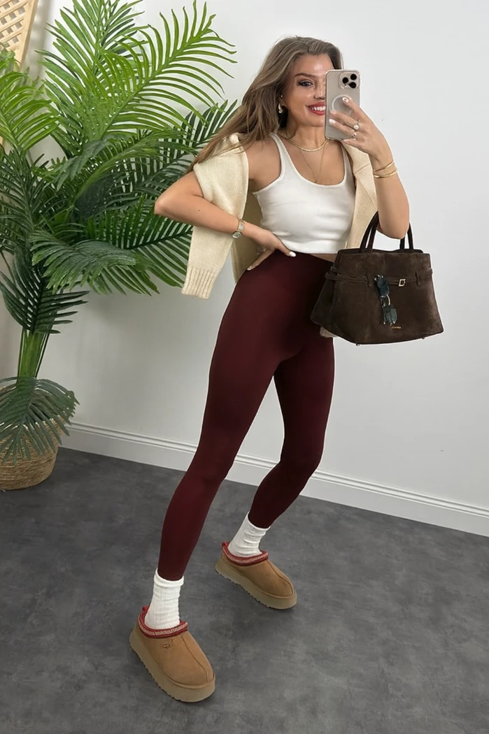 Premium Seri Modal Kumaş Lüks Basic Tayt - Bordo