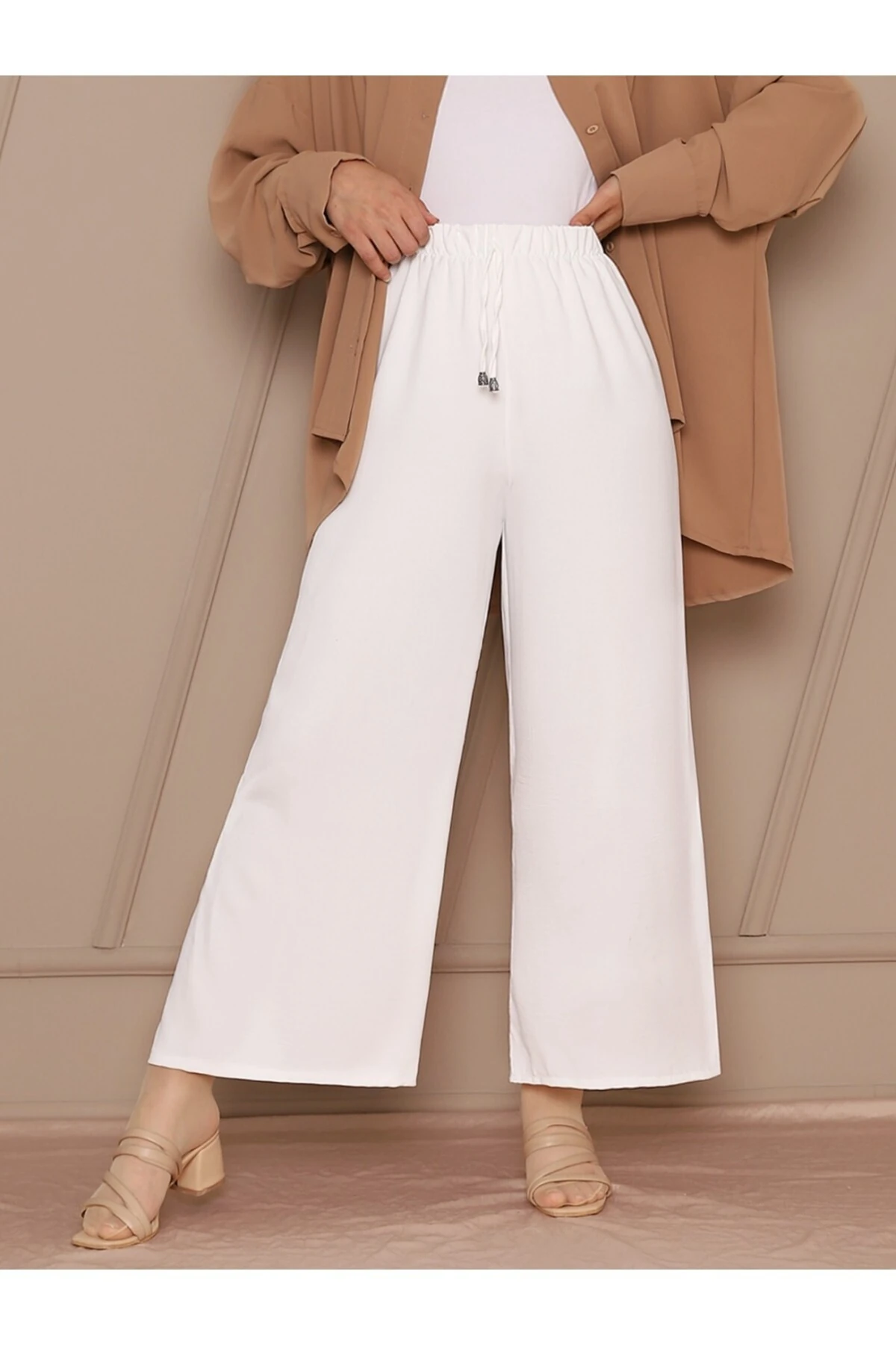 Kadın Havuç Kesim Bağcıklı Pantolon - Beyaz