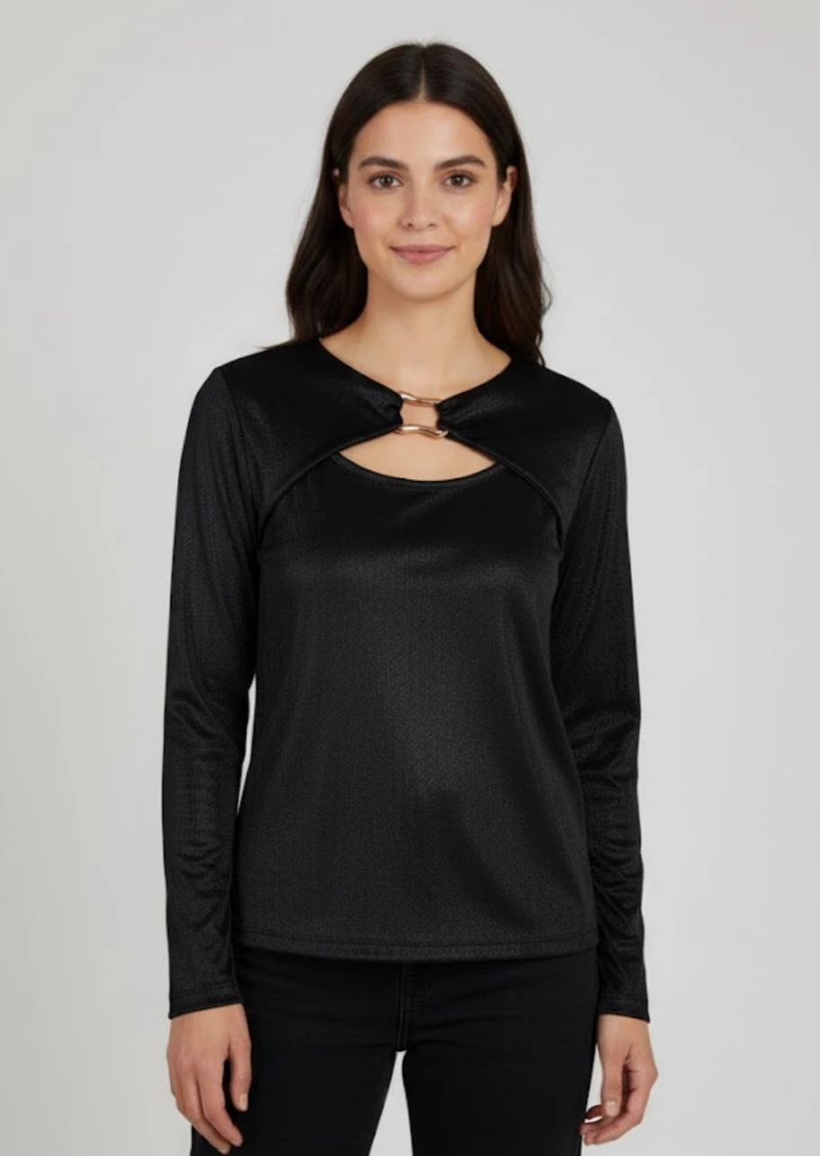 Cut-Out Detaylı Uzun Kollu Bluz - Siyah