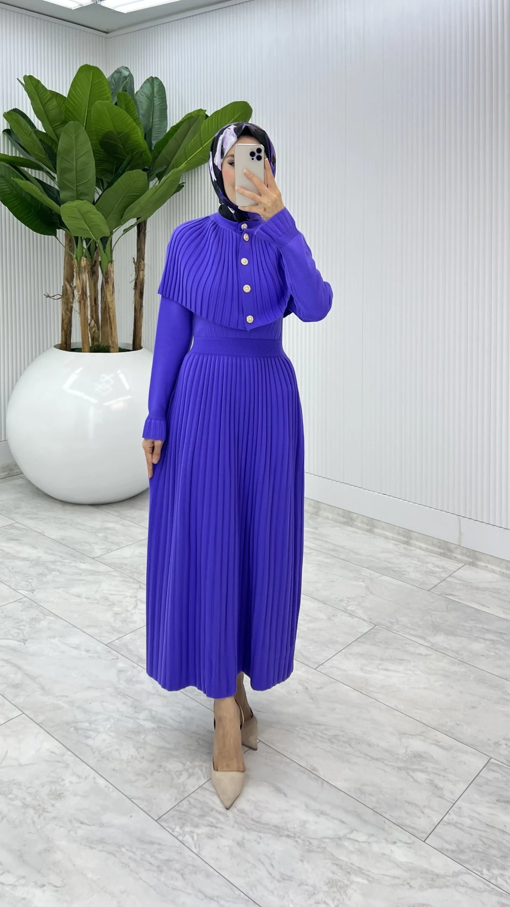 Pelerinli Piliseli Triko Takım - İndigo (Petrol Mavisi)