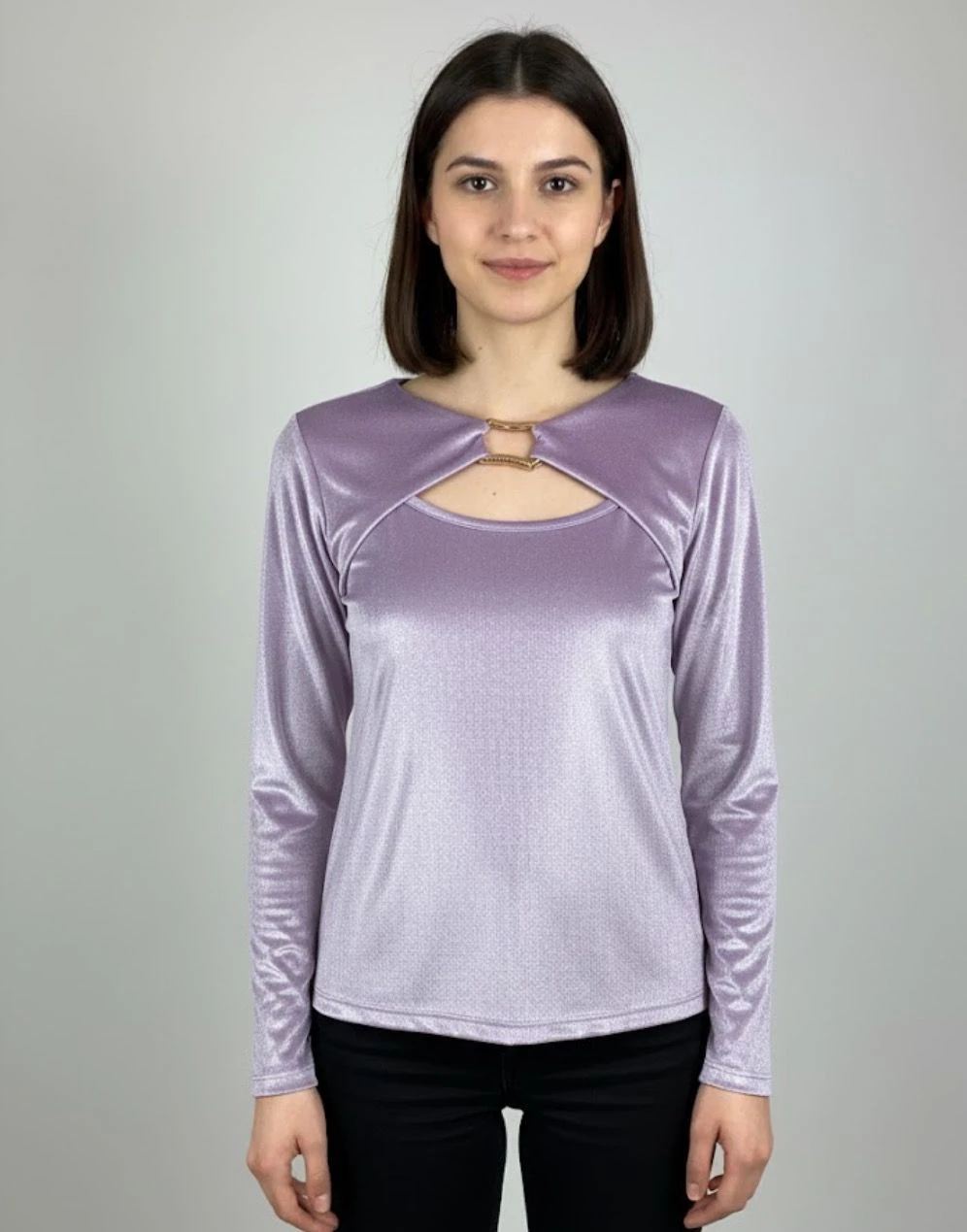 Cut-Out Detaylı Uzun Kollu Bluz - Lila